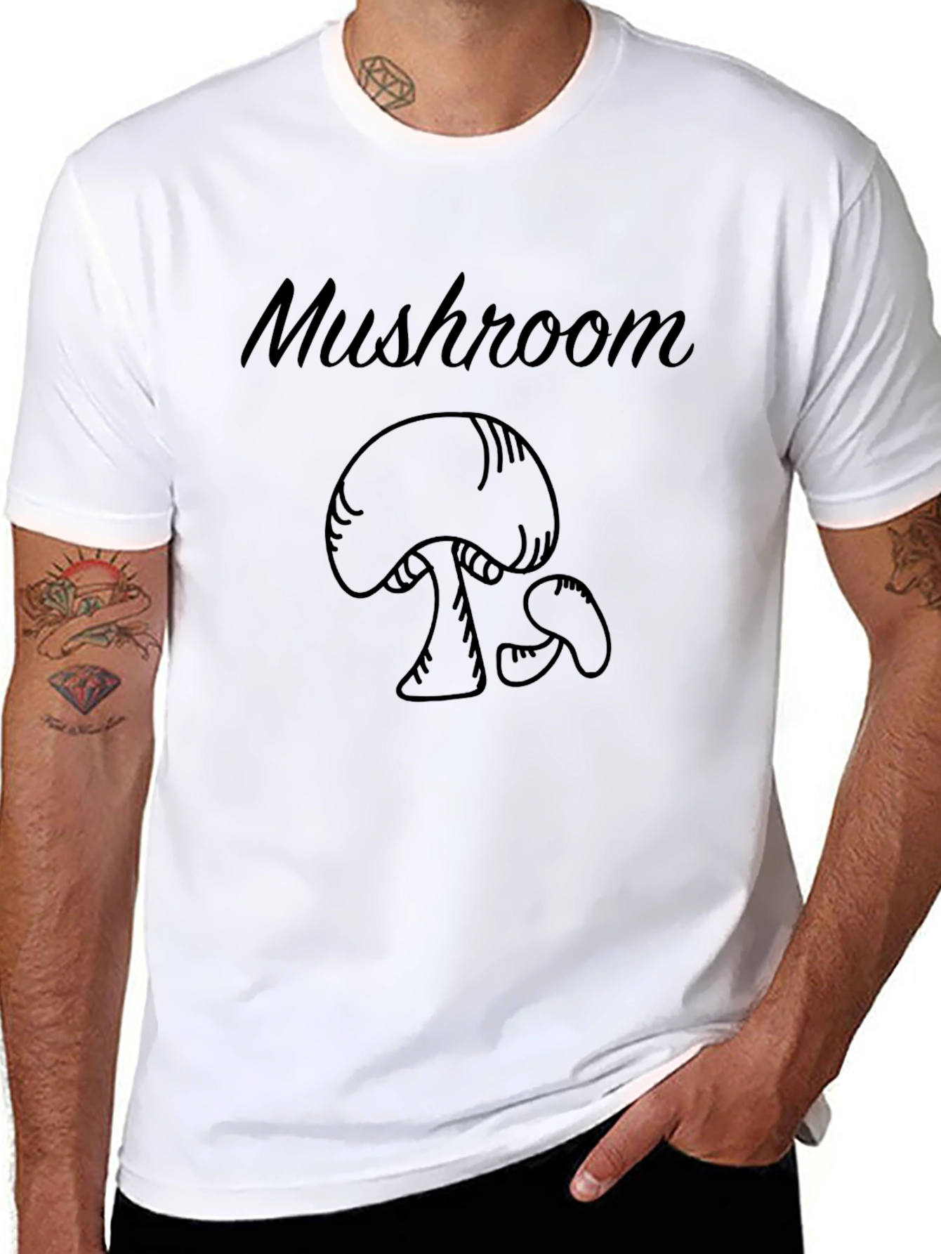 Mushroom Graphic Tee - Black Crew Neck