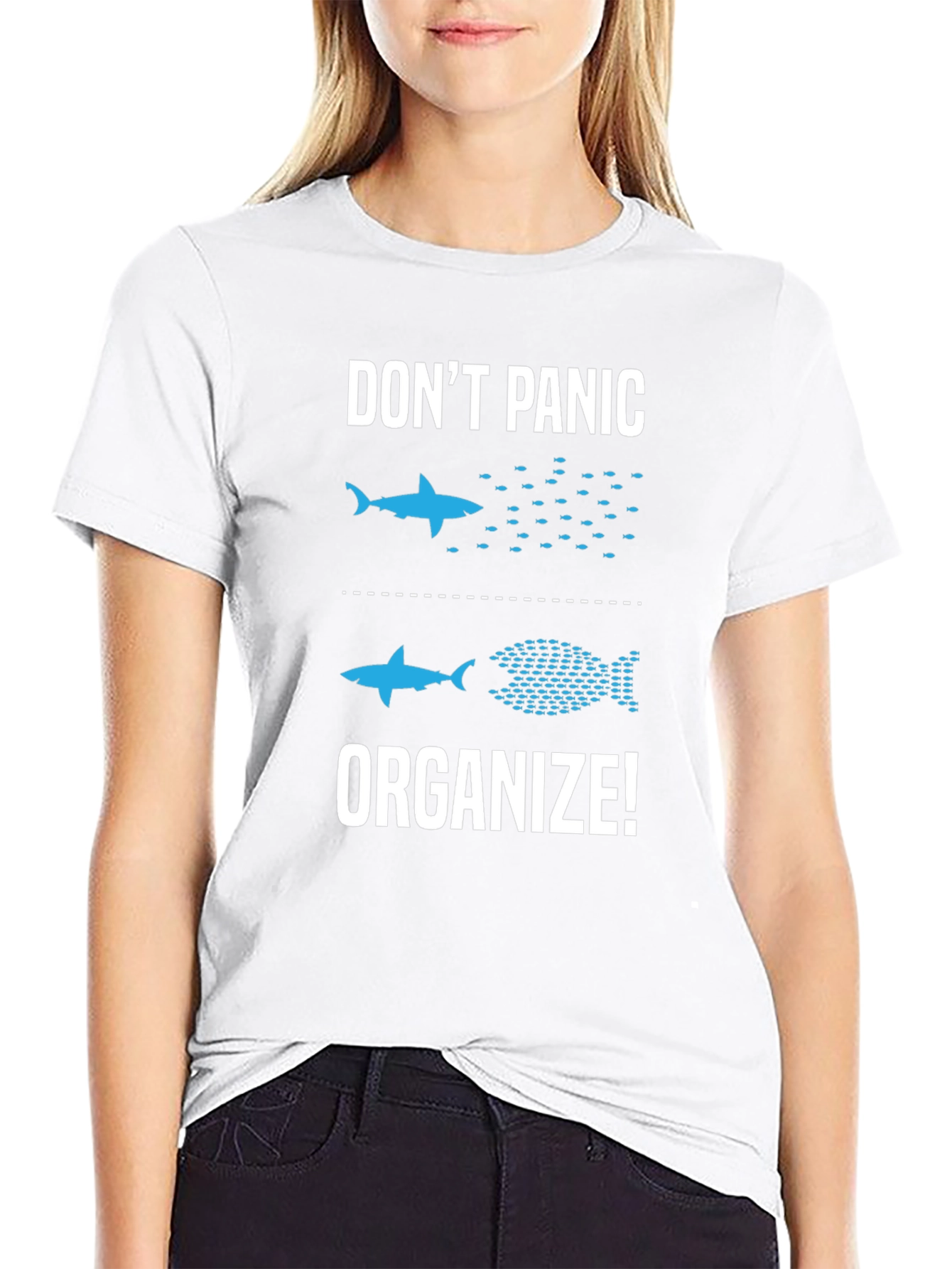 Dont Panic Organize T-Shirt Funny Shark Graphic Tee