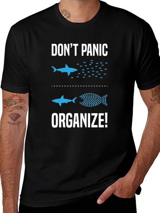 Dont Panic Organize T-Shirt Funny Shark Graphic Tee