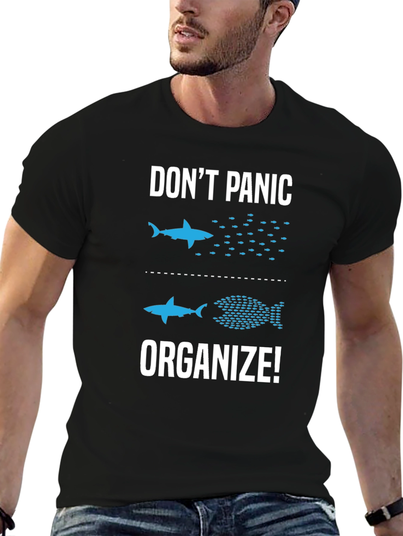 Dont Panic Organize T-Shirt Funny Shark Graphic Tee