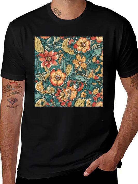 Floral Pattern Black T-Shirt
