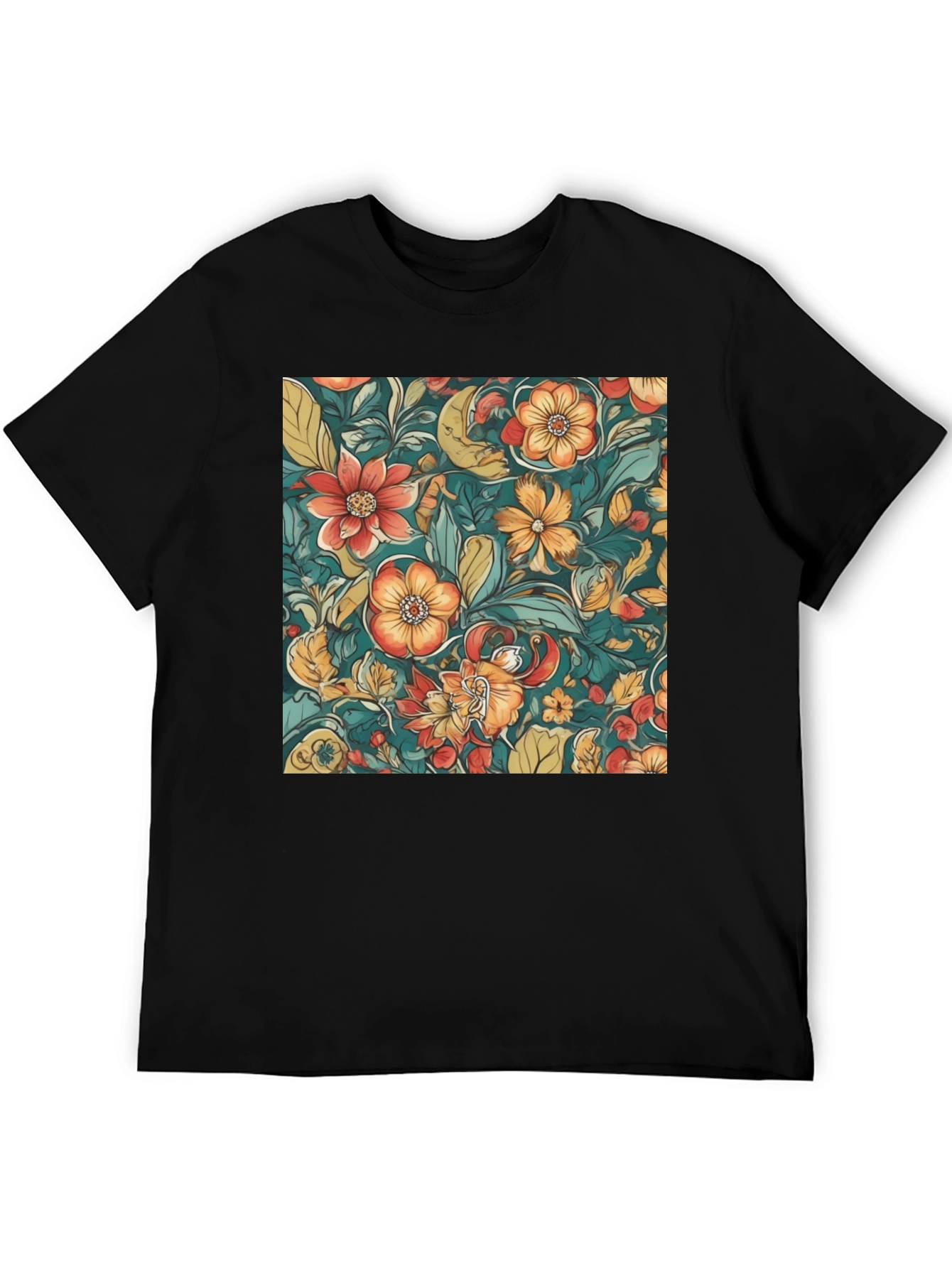 Floral Pattern Black T-Shirt