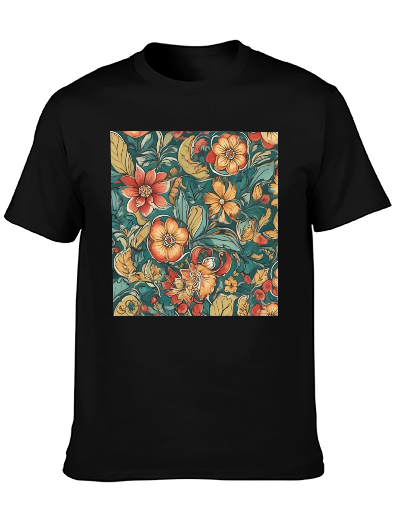 Floral Pattern Black T-Shirt