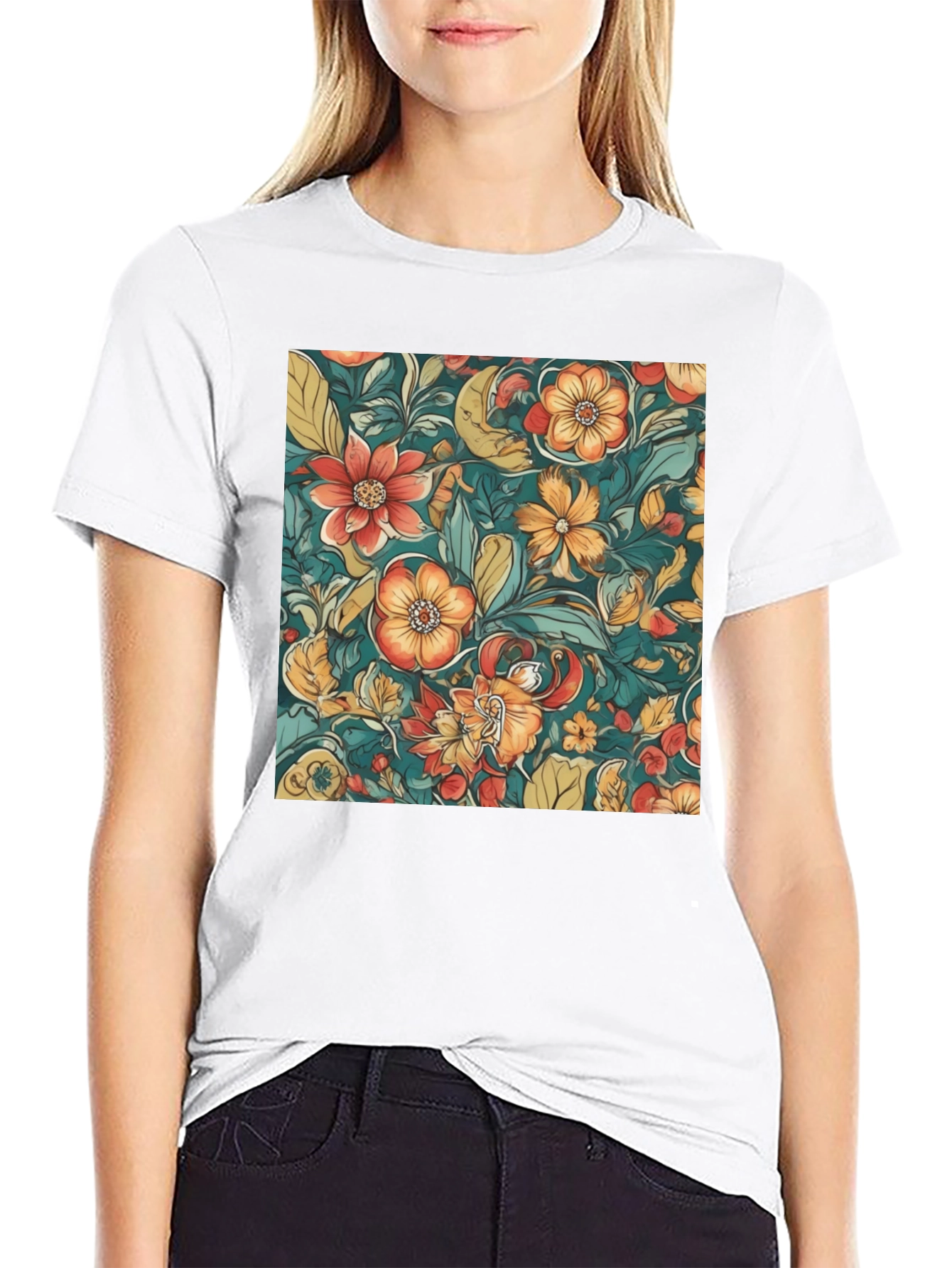 Floral Pattern Black T-Shirt