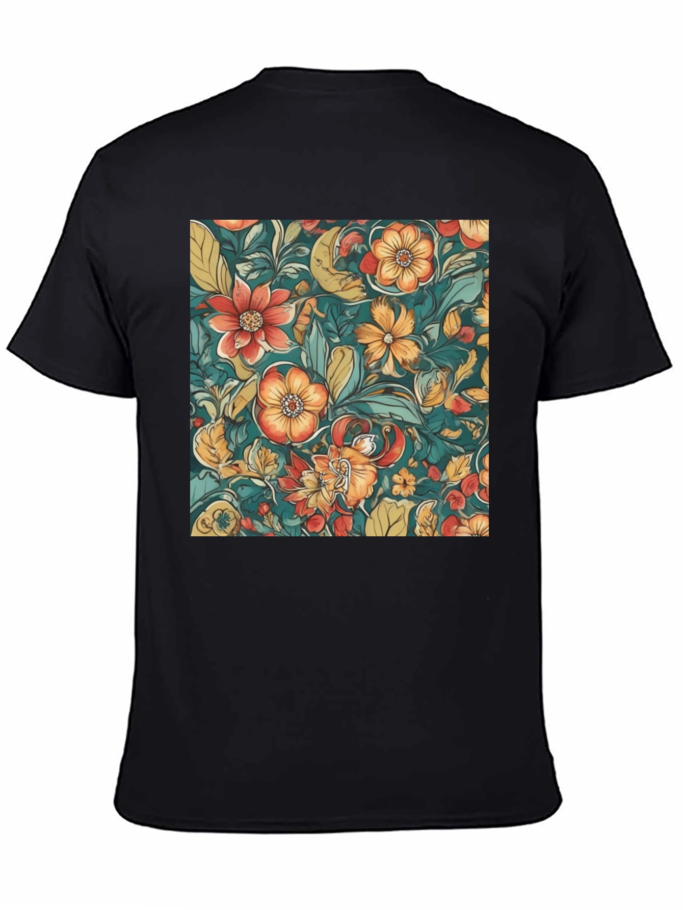 Floral Pattern Black T-Shirt