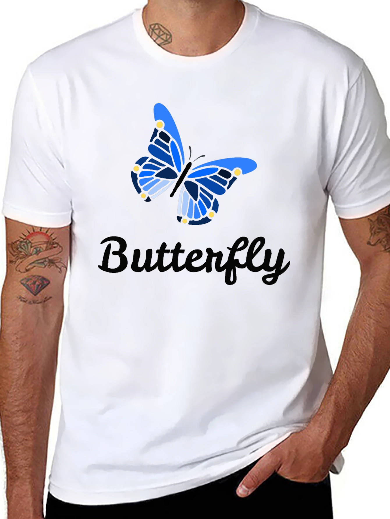 Butterfly Graphic Tee - Stylish Mens Black T-Shirt
