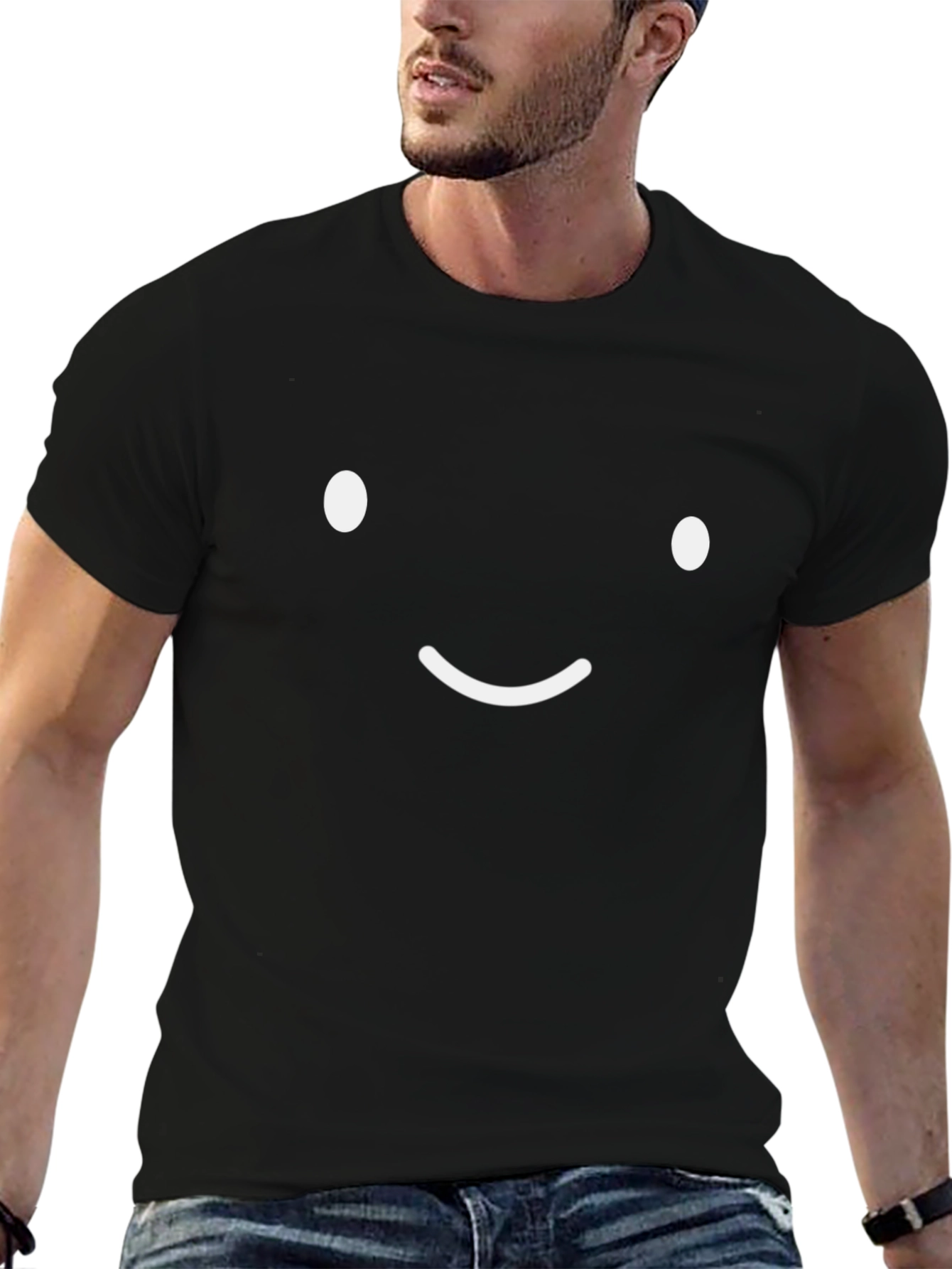 Minimalist Happy Face Black T-Shirt