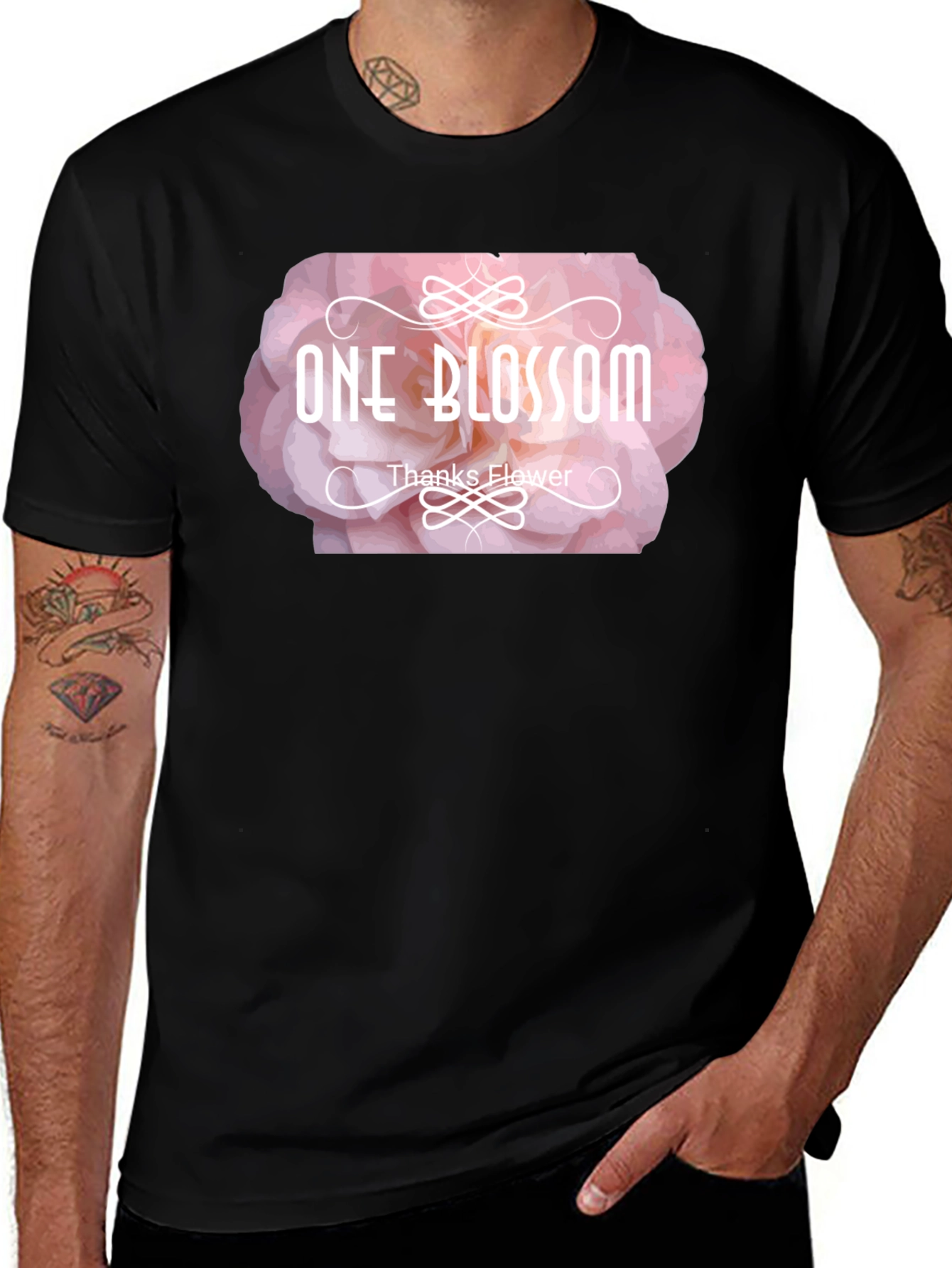 One Blossom Graphic Tee - Black Cotton T-Shirt