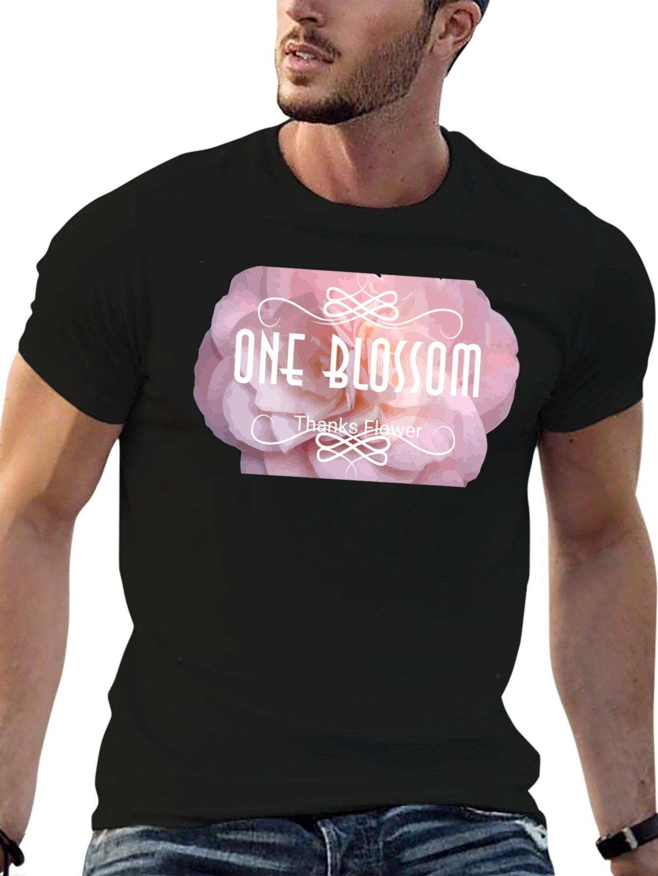 One Blossom Graphic Tee - Black Cotton T-Shirt