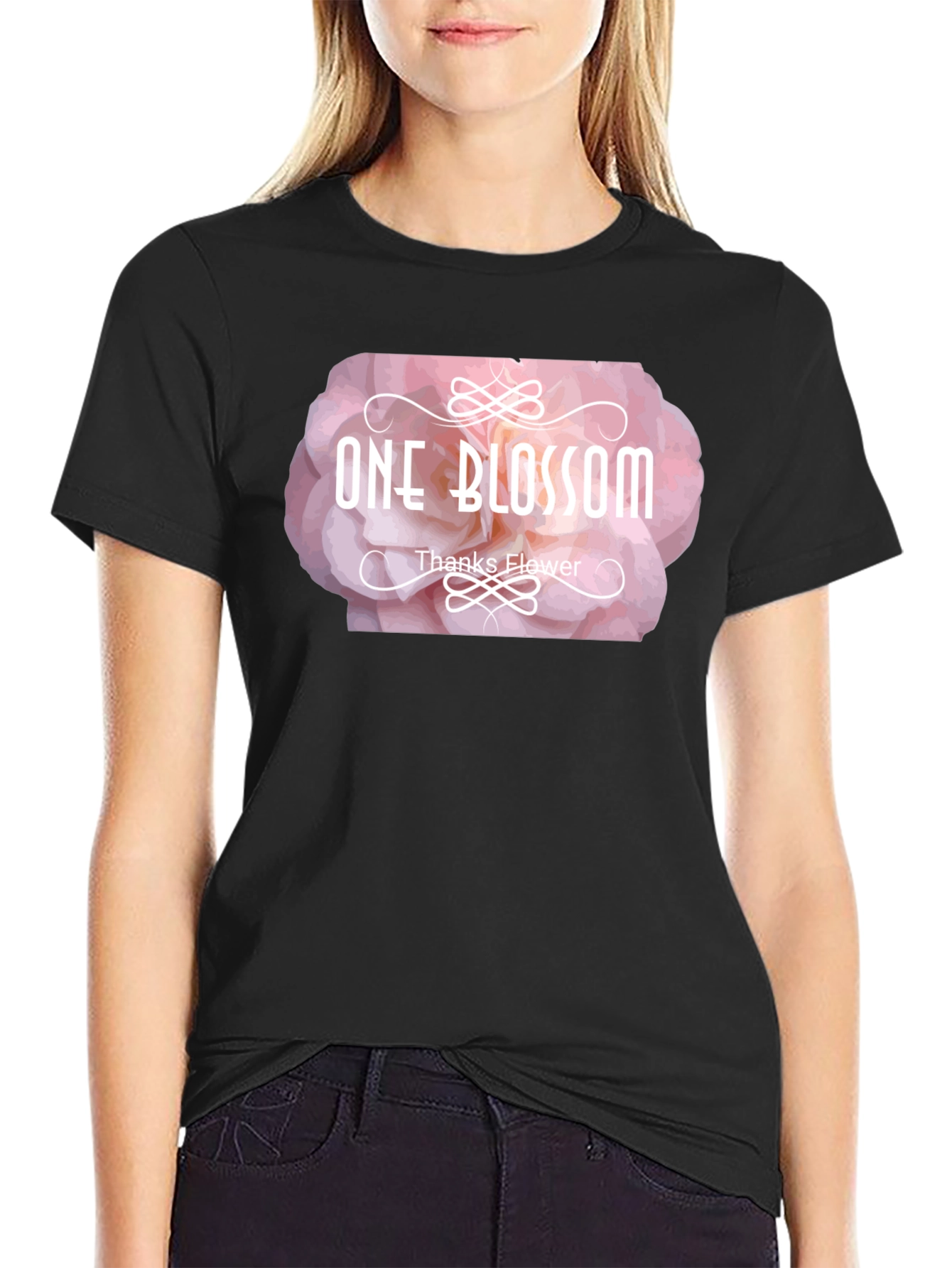 One Blossom Graphic Tee - Black Cotton T-Shirt
