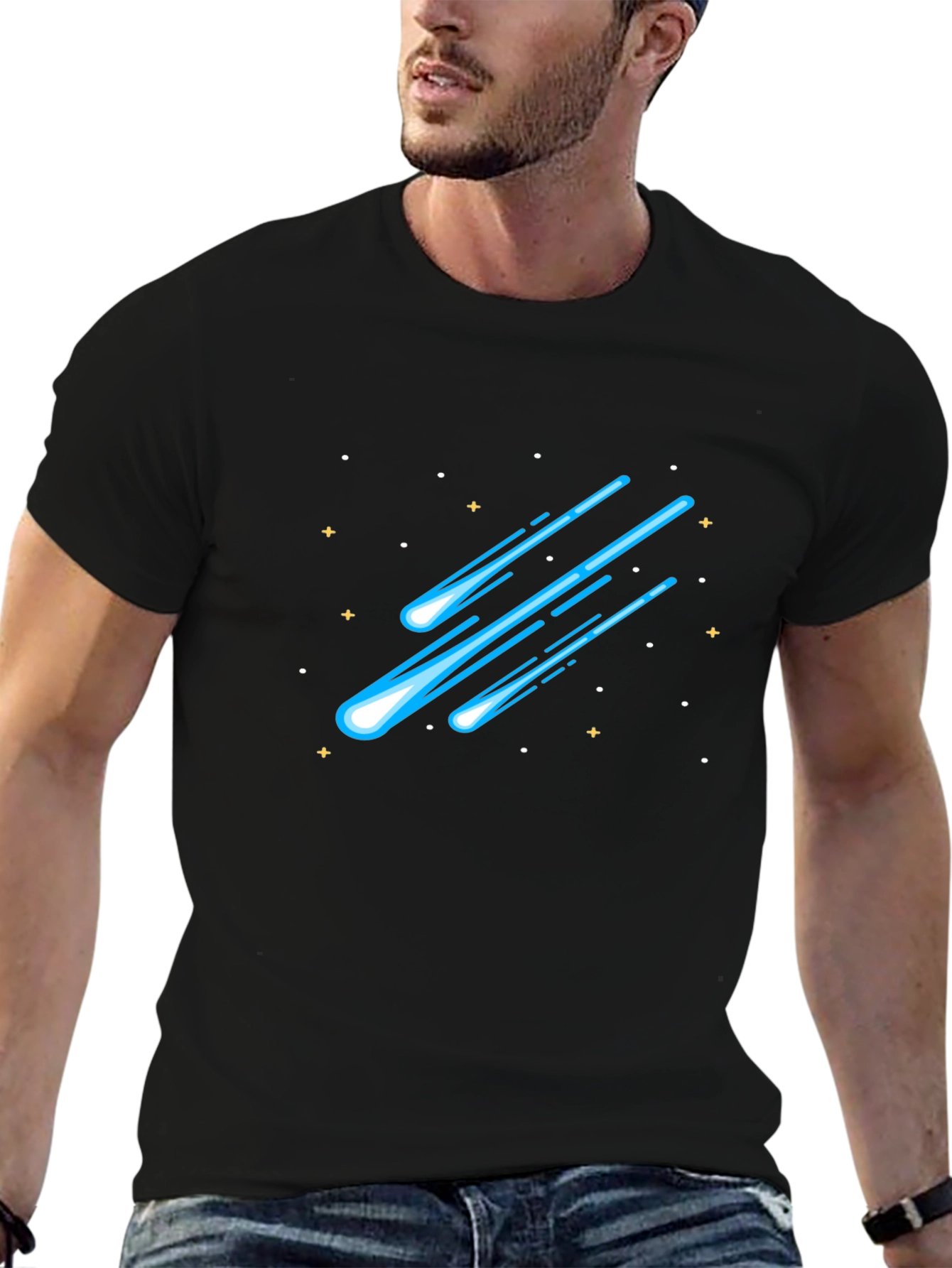Meteor Shower Graphic Tee - Black Cotton T-Shirt