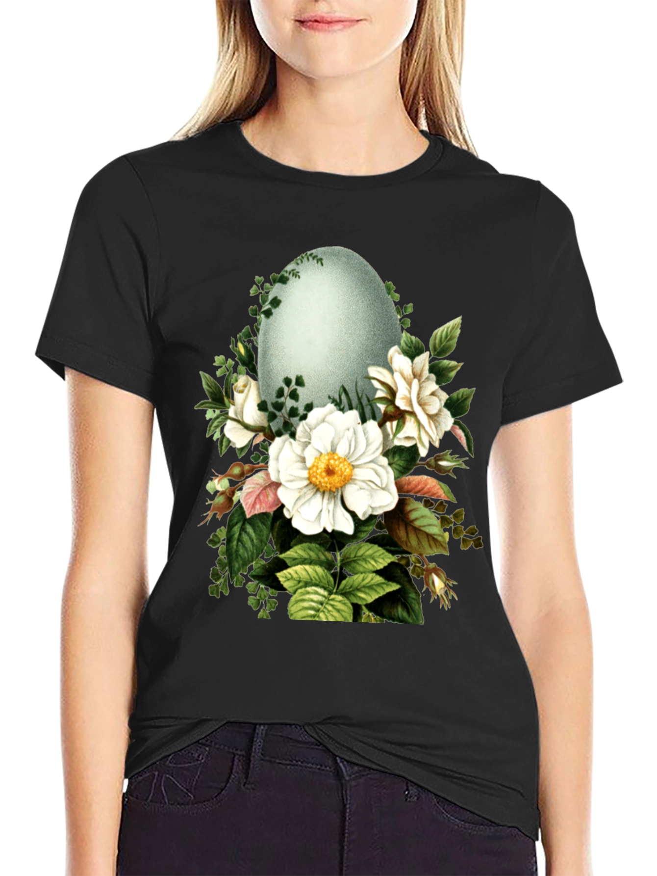 Floral Egg Graphic Tee - Unique Design