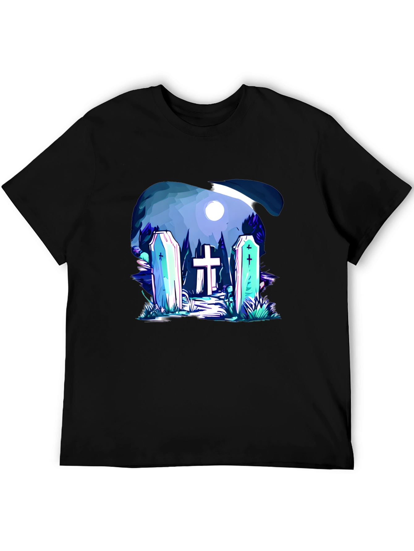 Cemetery Graphic Print Black T-Shirt