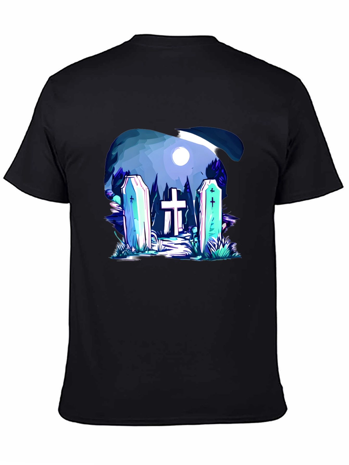 Cemetery Graphic Print Black T-Shirt