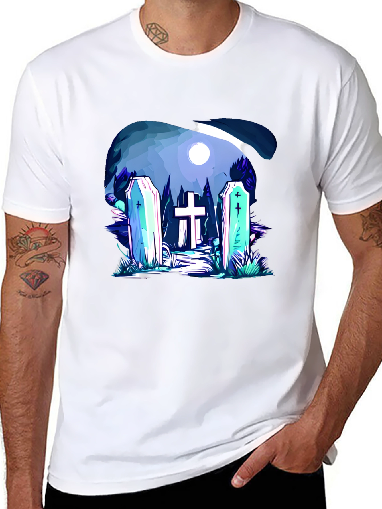Cemetery Graphic Print Black T-Shirt