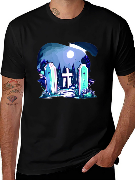 Cemetery Graphic Print Black T-Shirt