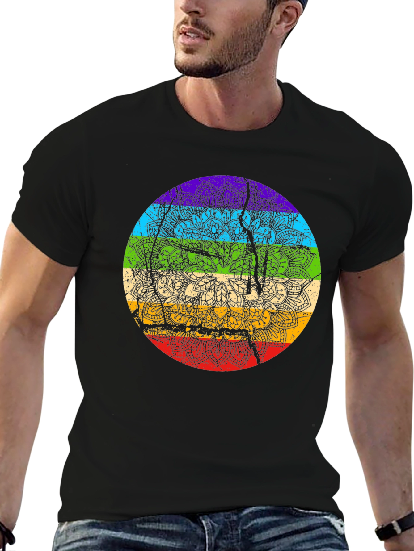 Rainbow Chakra Mandala Graphic Tee - Spiritual Style