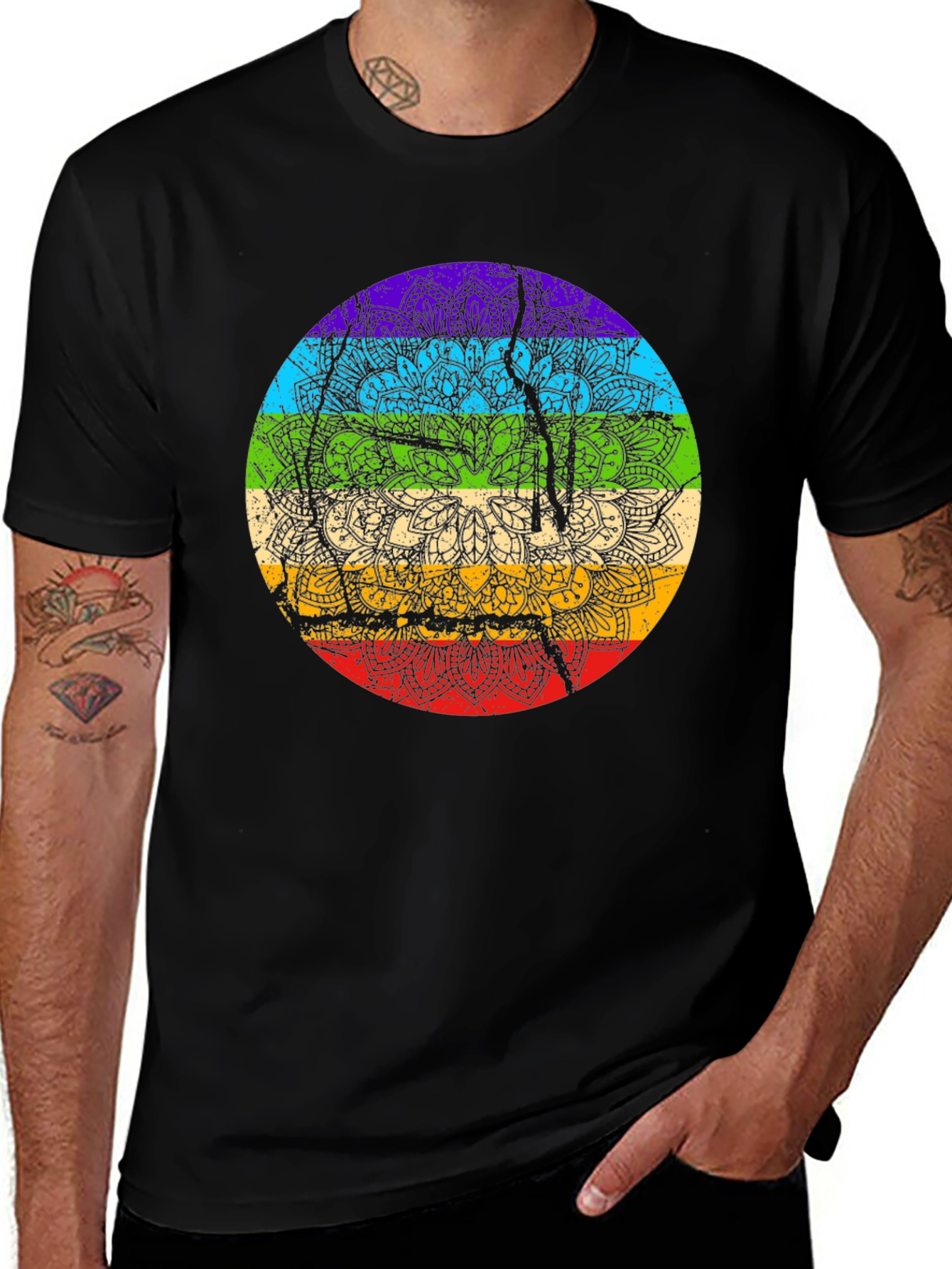 Rainbow Chakra Mandala Graphic Tee - Spiritual Style
