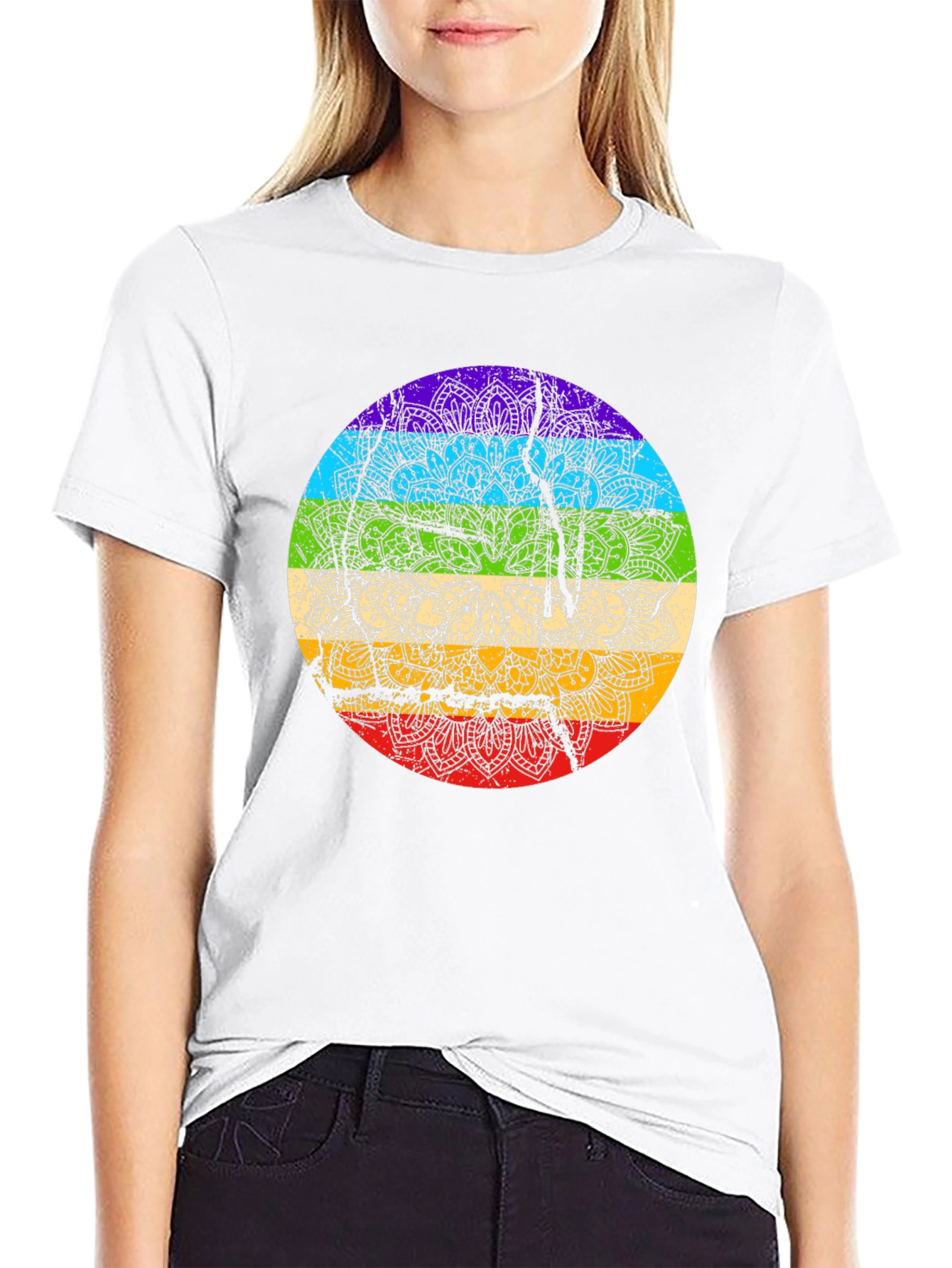 Rainbow Chakra Mandala Graphic Tee - Spiritual Style