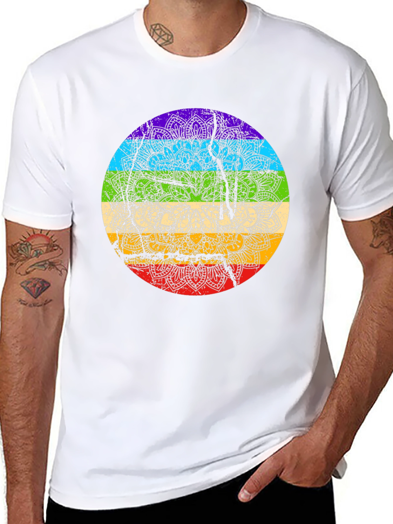 Rainbow Chakra Mandala Graphic Tee - Spiritual Style