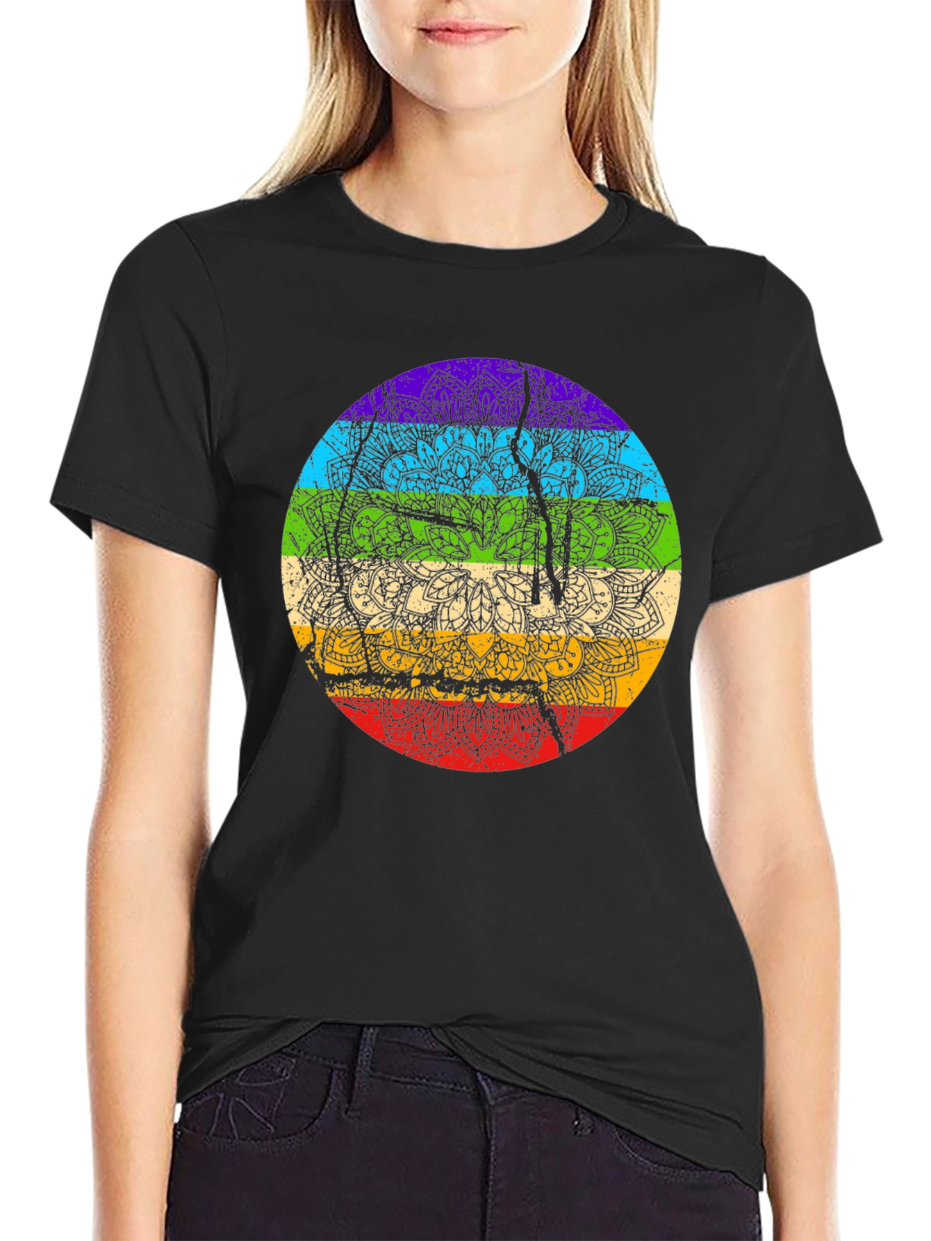 Rainbow Chakra Mandala Graphic Tee - Spiritual Style