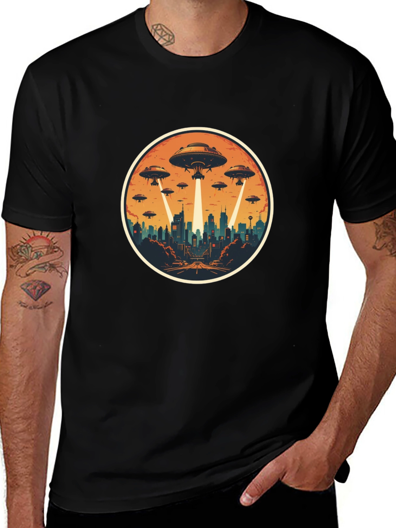 UFO Invasion Graphic Tee - Black Cotton Blend