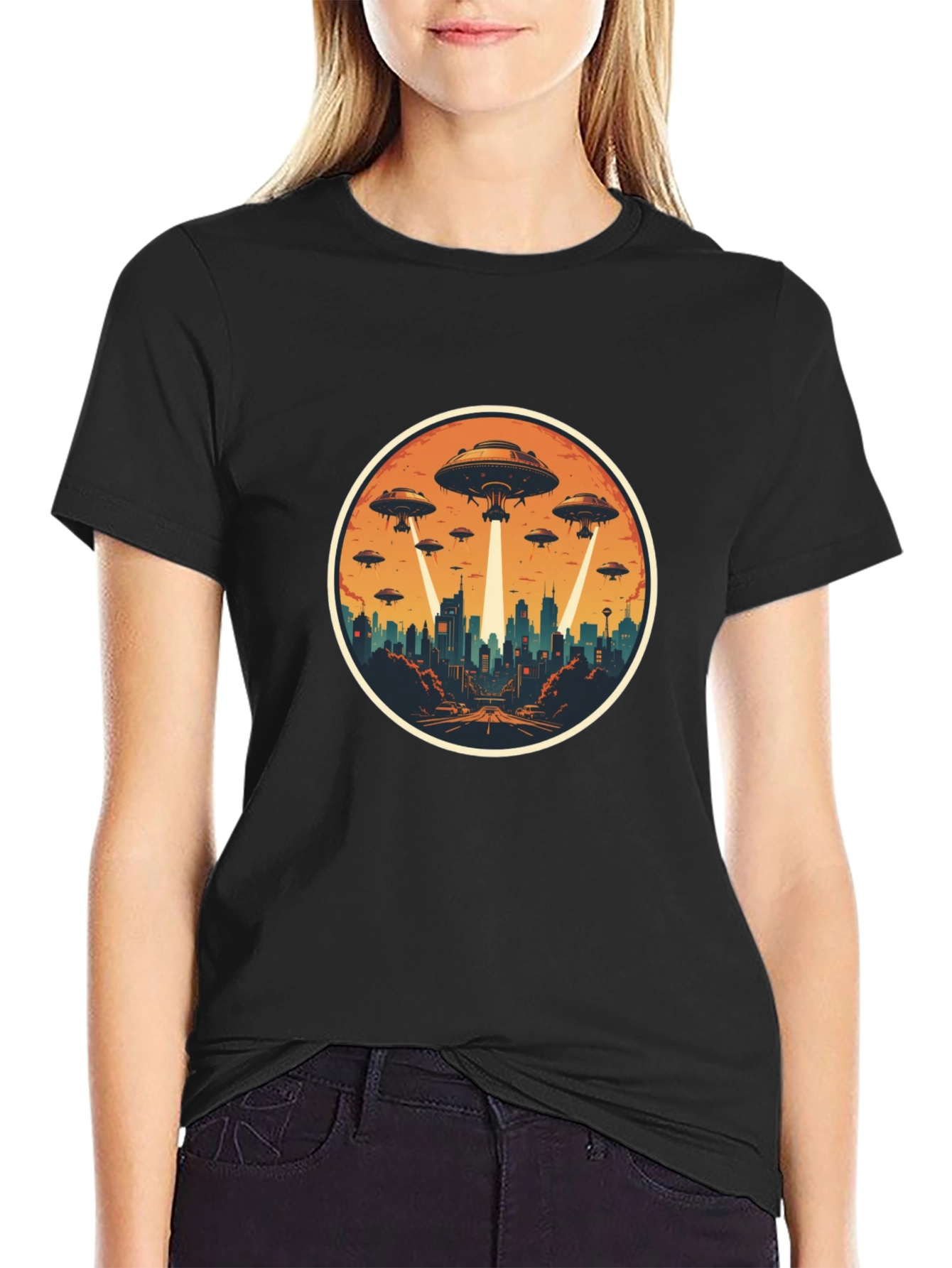 UFO Invasion Graphic Tee - Black Cotton Blend