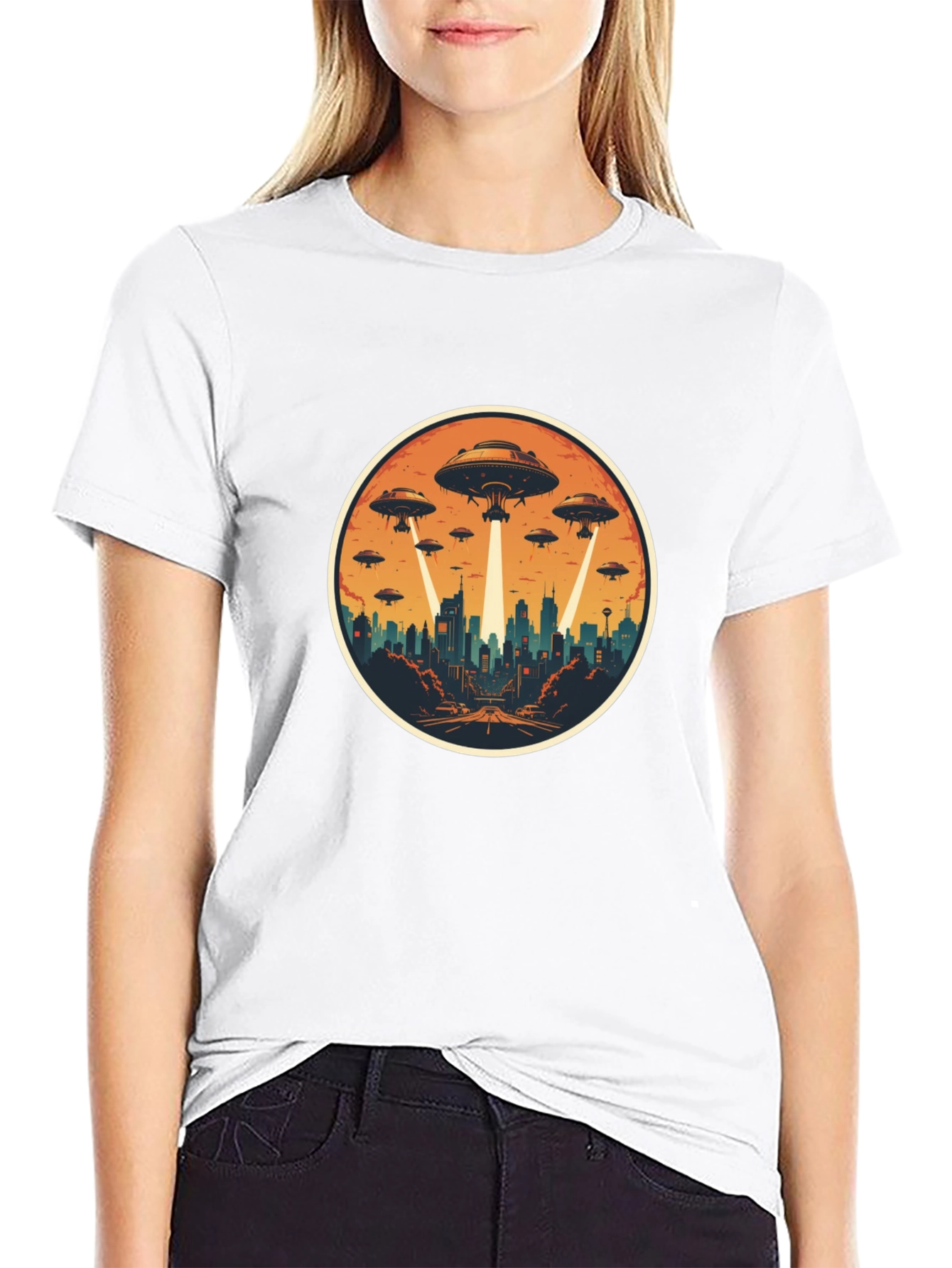 UFO Invasion Graphic Tee - Black Cotton Blend