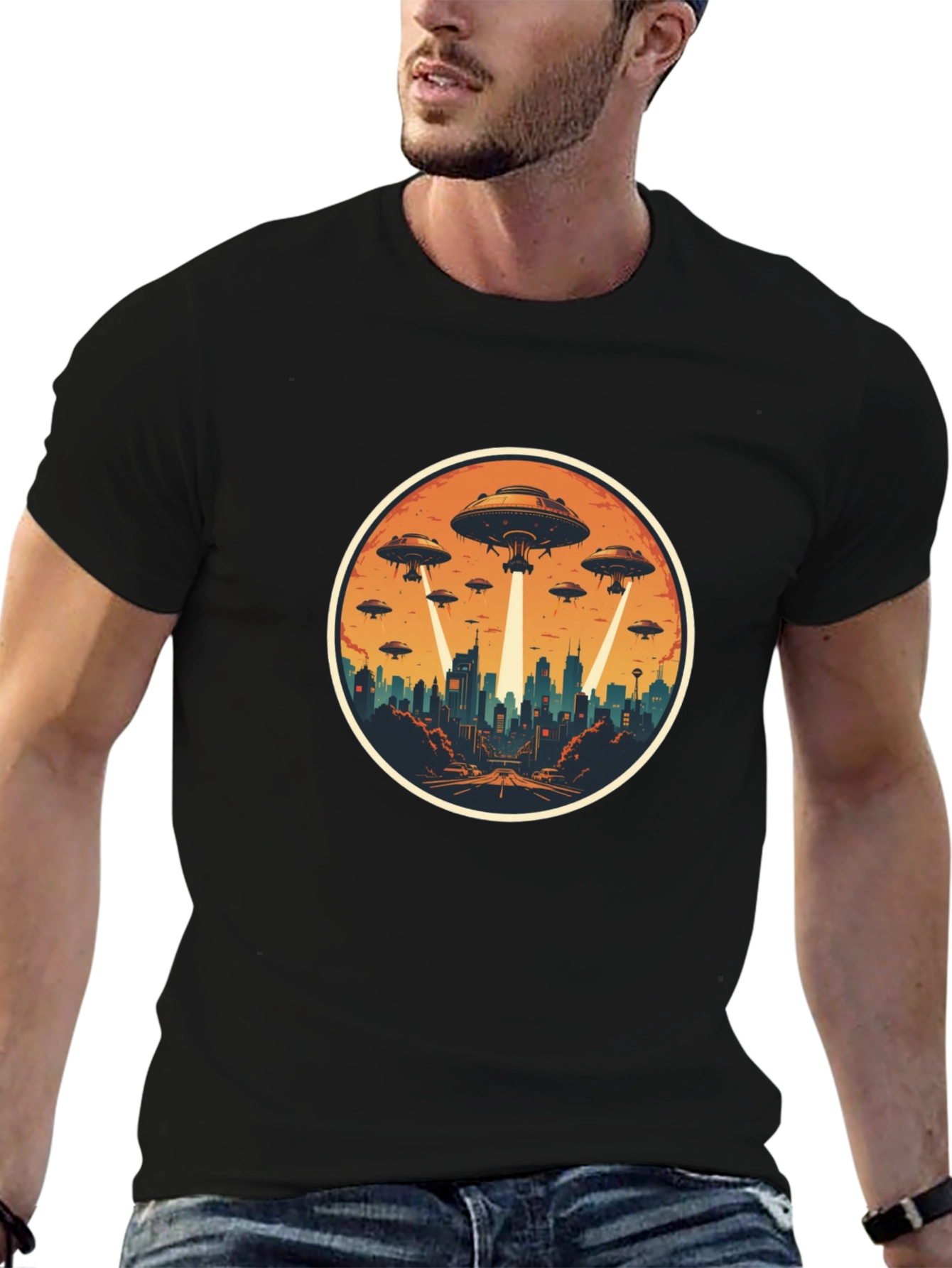 UFO Invasion Graphic Tee - Black Cotton Blend