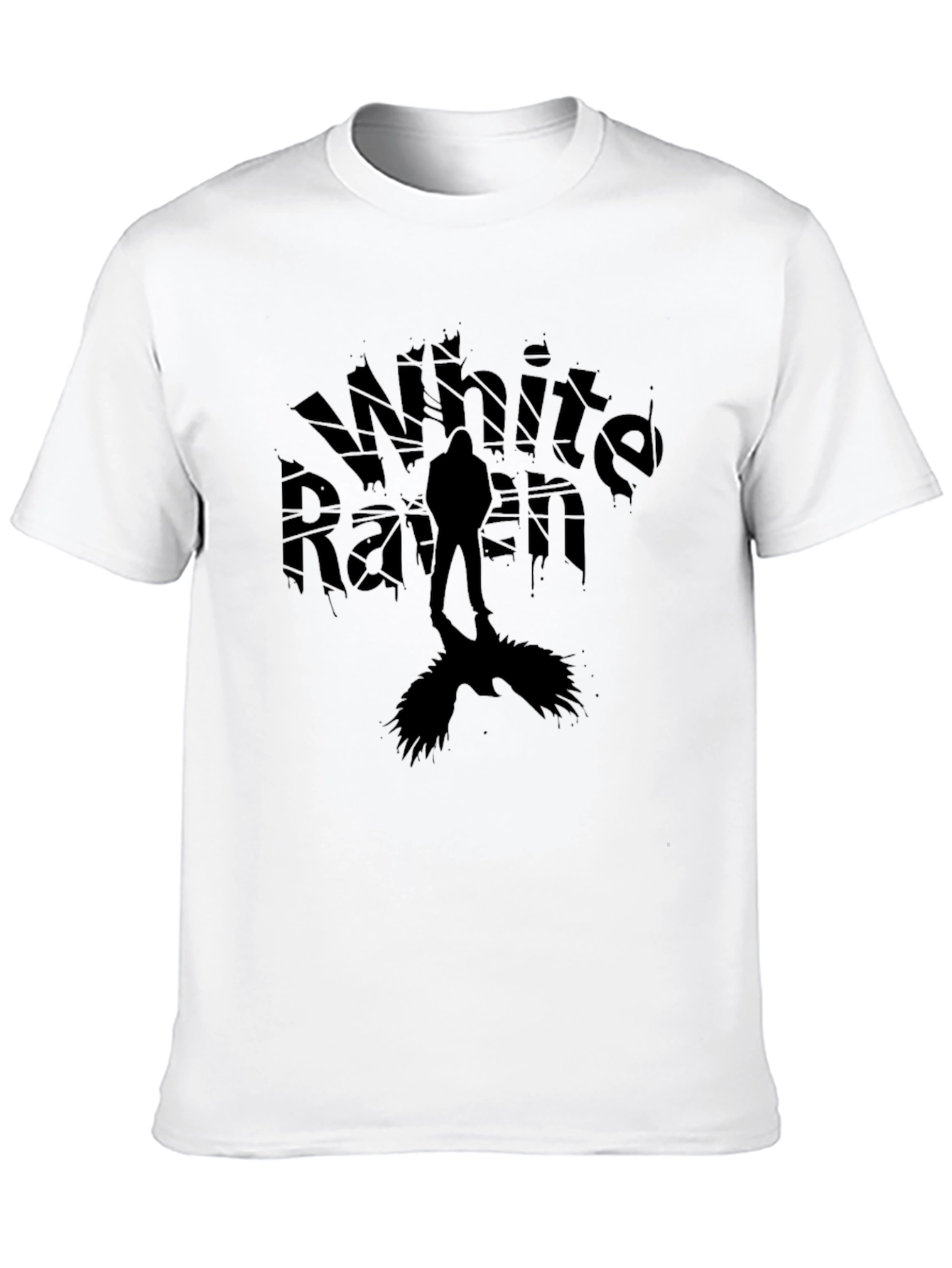 White Raven Graphic Tee - Dark Silhouette Design T-Shirt