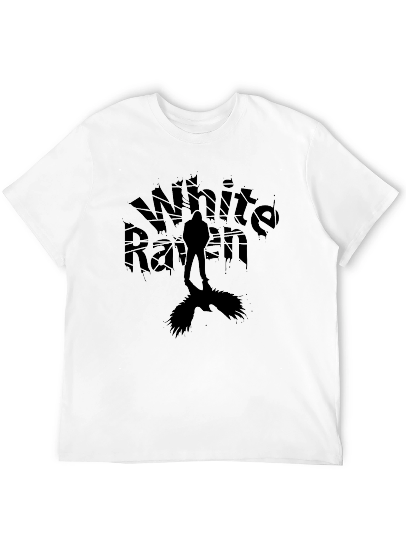 White Raven Graphic Tee - Dark Silhouette Design T-Shirt