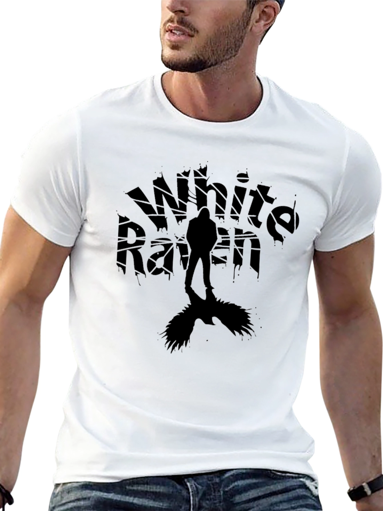 White Raven Graphic Tee - Dark Silhouette Design T-Shirt