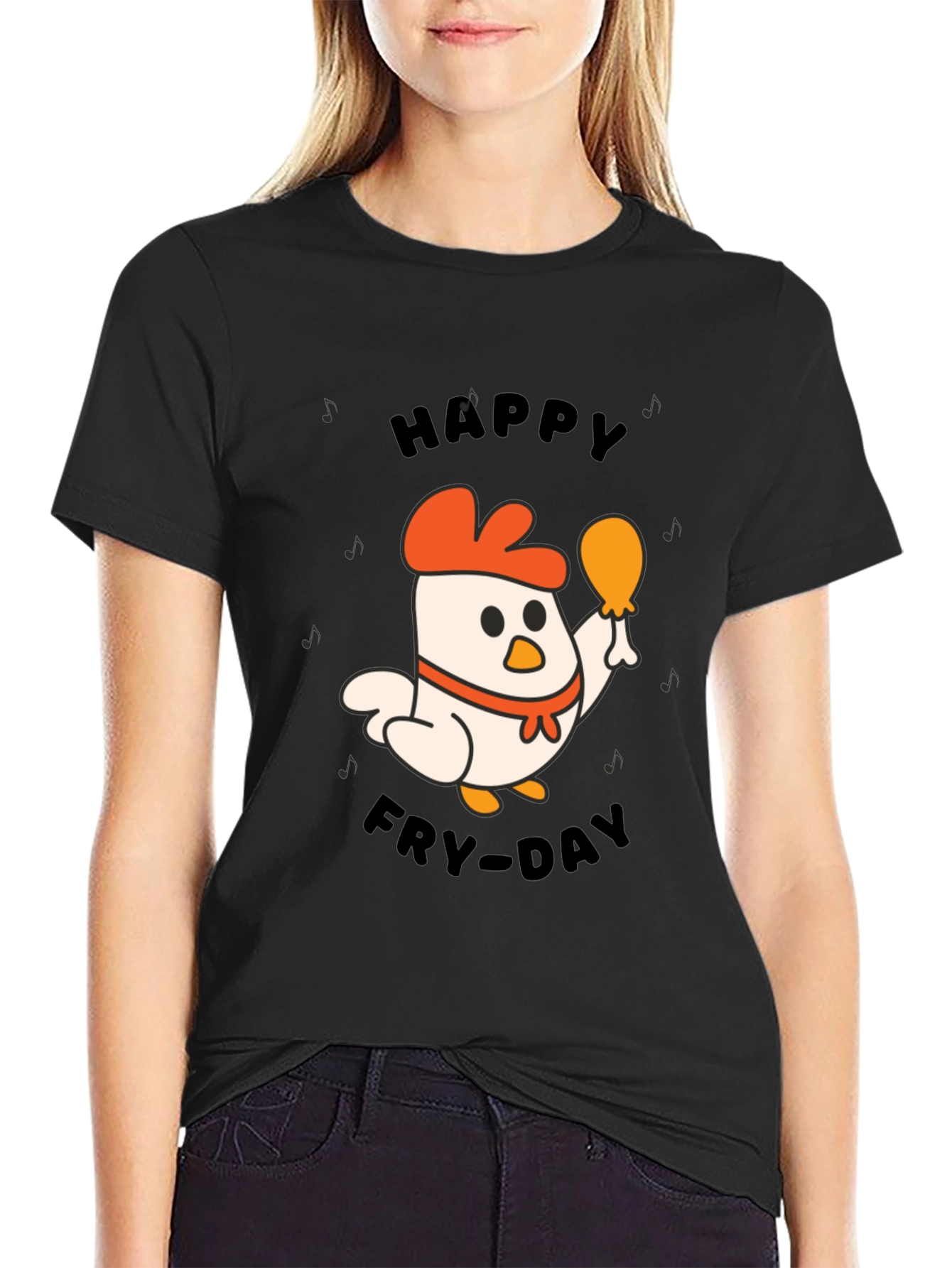 Happy Fry-Day Chicken Graphic Tee - Black