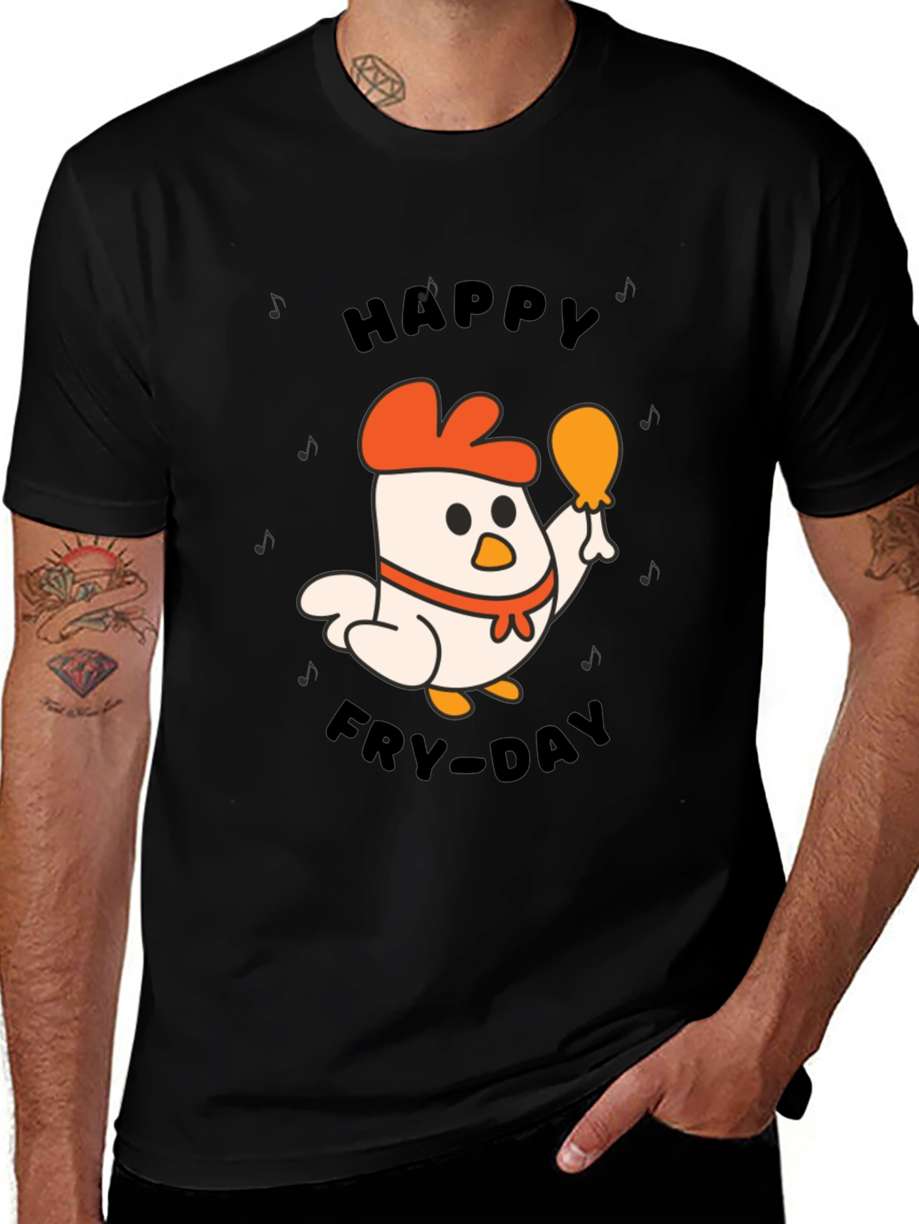 Happy Fry-Day Chicken Graphic Tee - Black