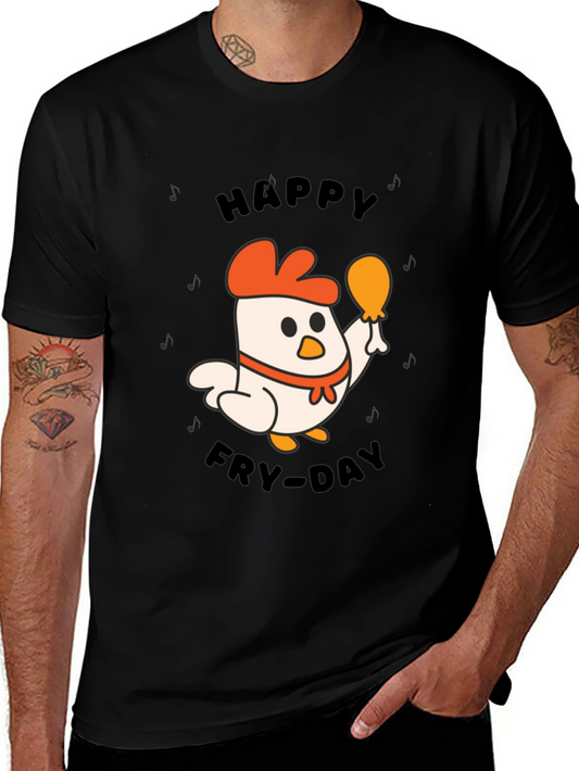Happy Fry-Day Chicken Graphic Tee - Black