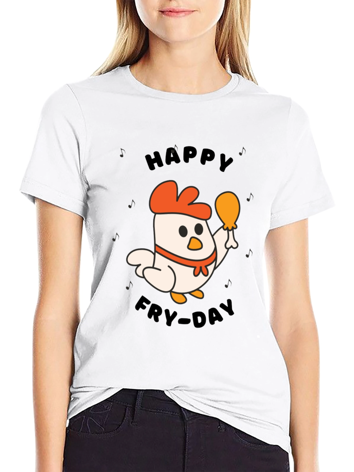 Happy Fry-Day Chicken Graphic Tee - Black