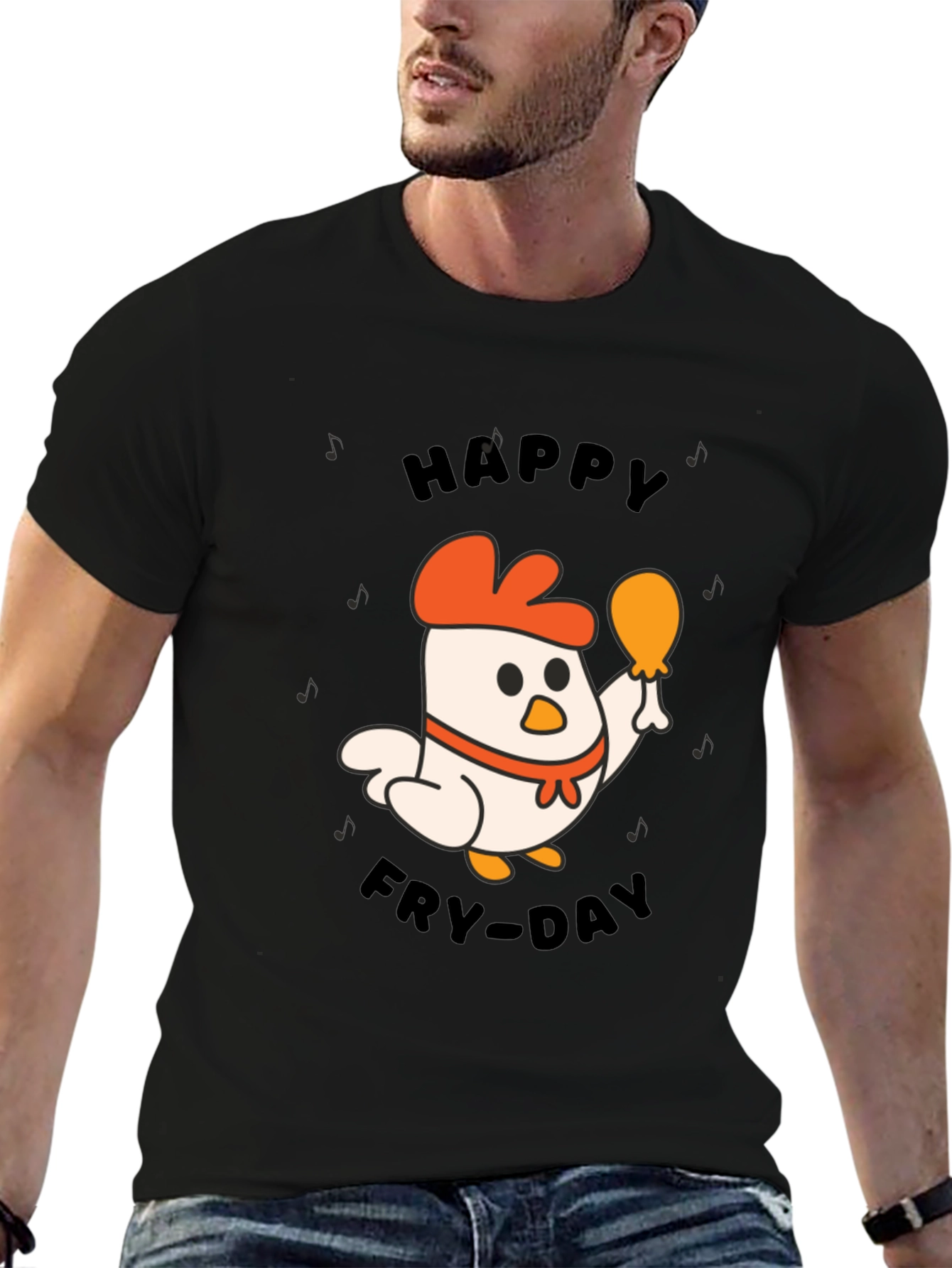 Happy Fry-Day Chicken Graphic Tee - Black