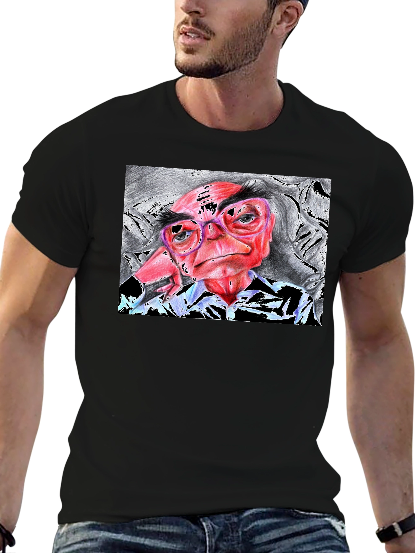 Unique Cartoon Art Black T-Shirt