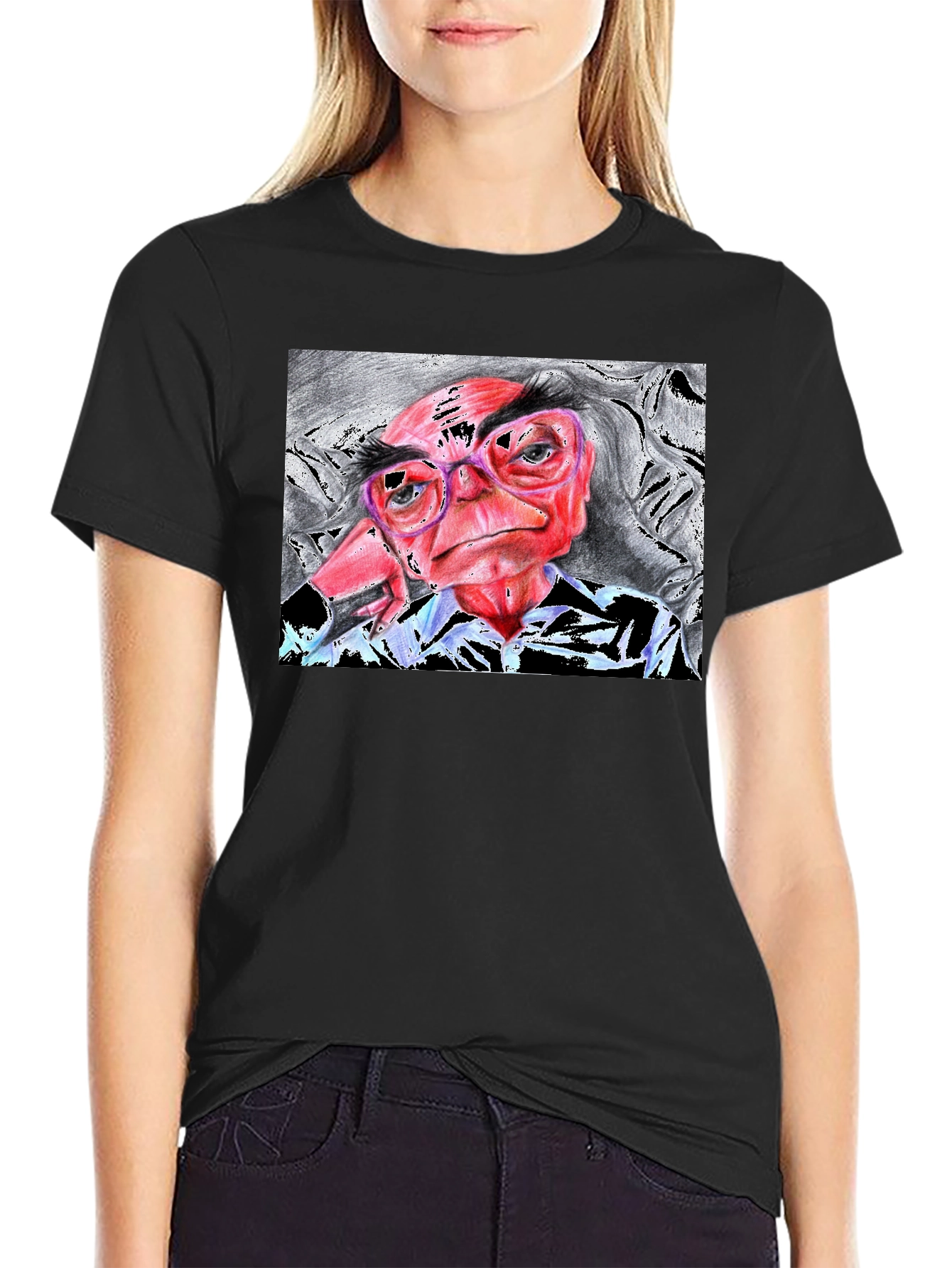 Unique Cartoon Art Black T-Shirt