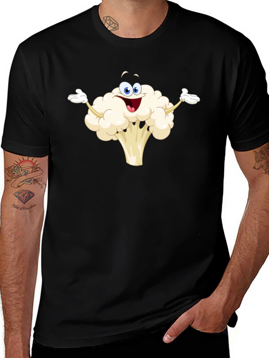 Funny Cauliflower Cartoon Black T-Shirt