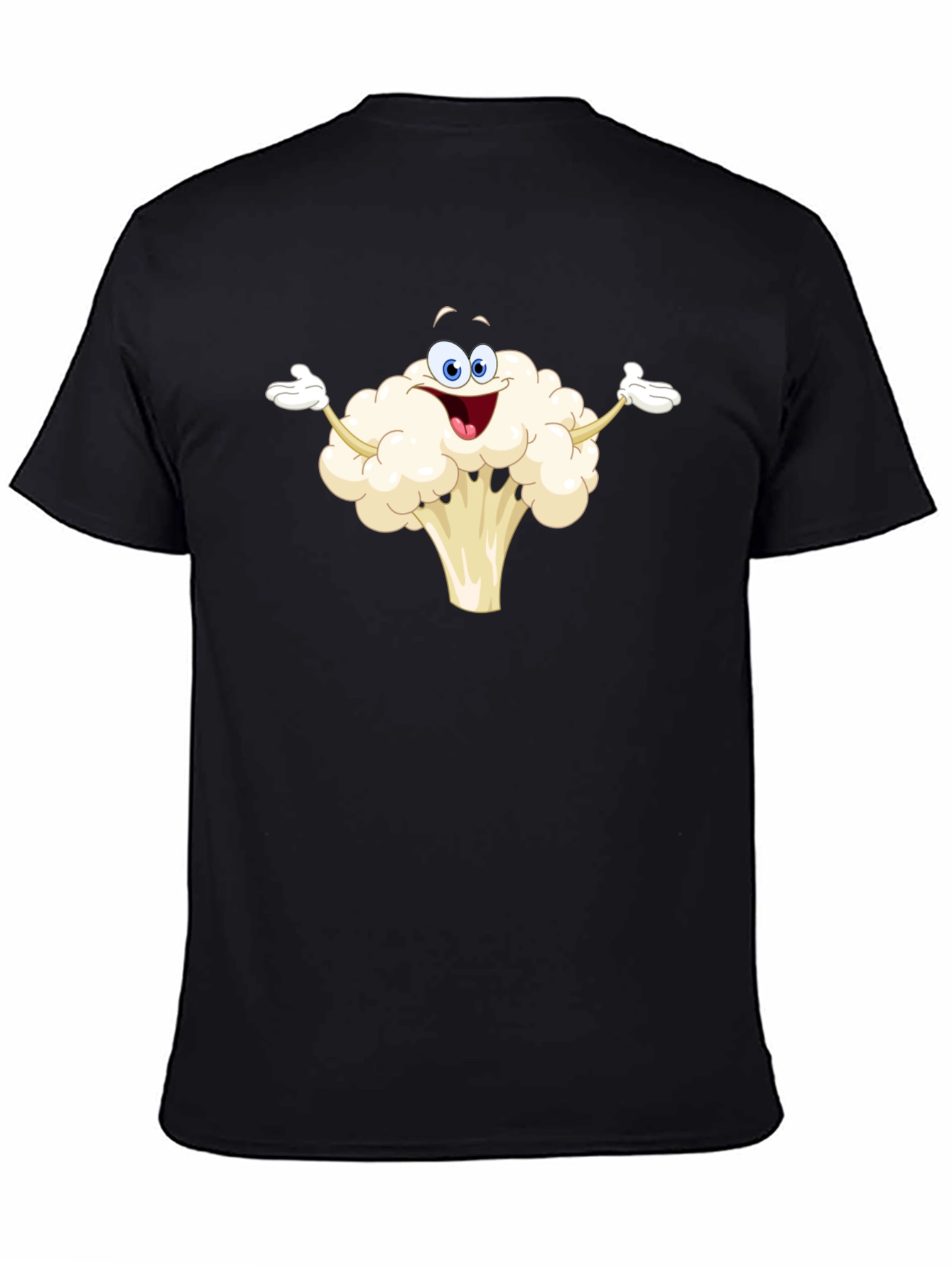 Funny Cauliflower Cartoon Black T-Shirt