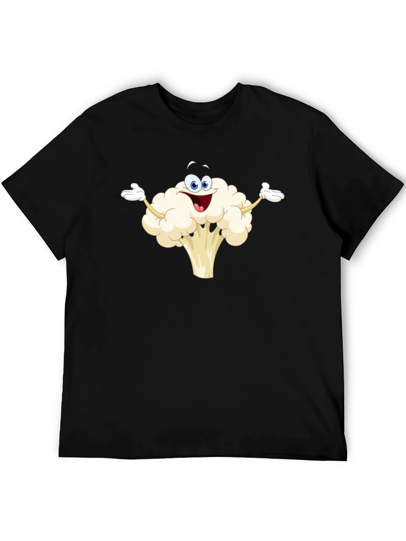 Funny Cauliflower Cartoon Black T-Shirt
