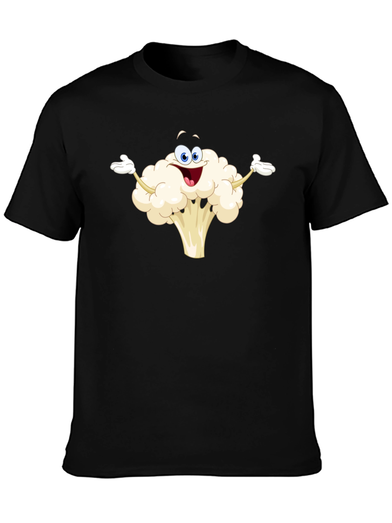 Funny Cauliflower Cartoon Black T-Shirt