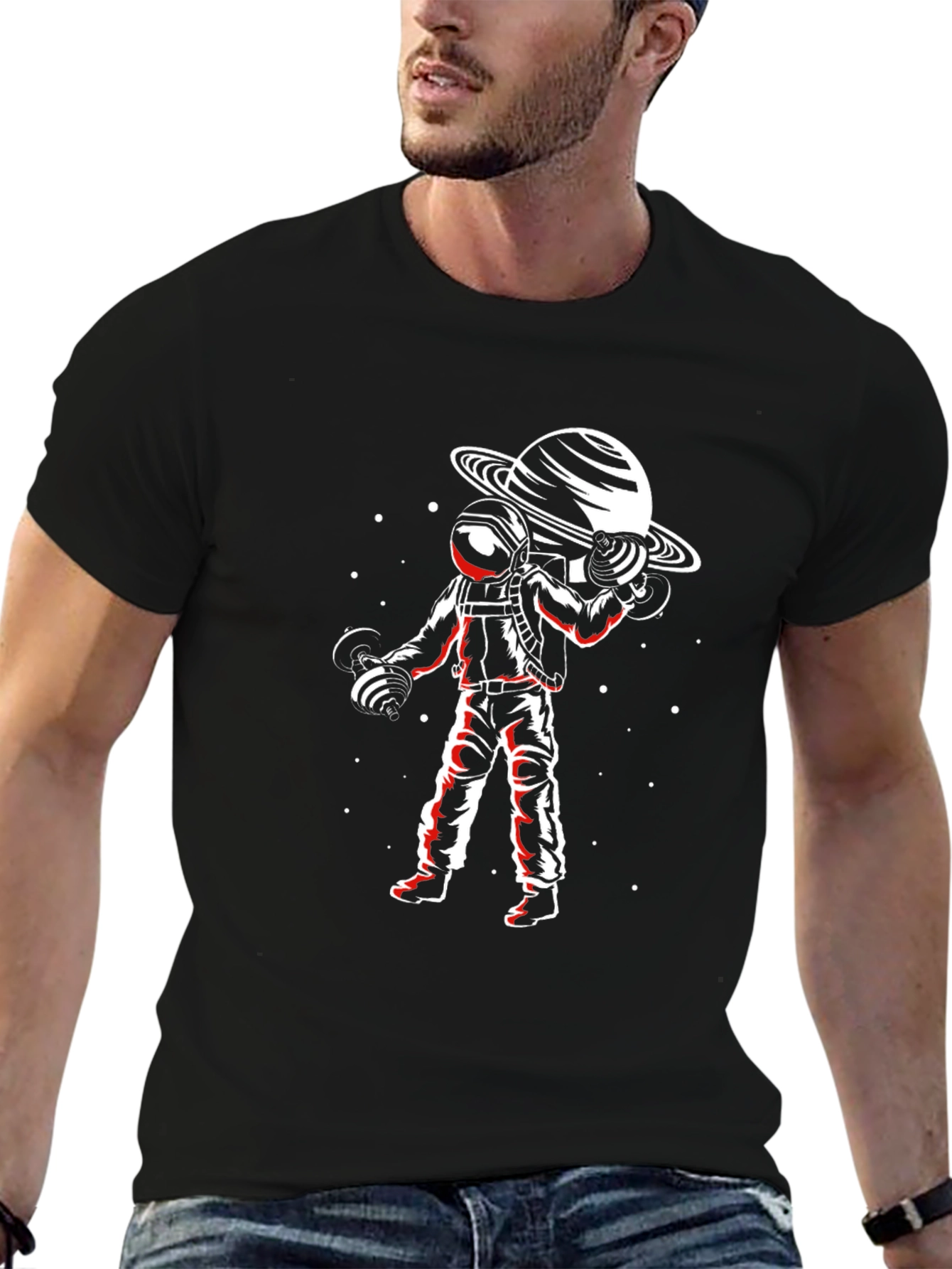 Astronaut Planet Lifting T-Shirt - Space Gym Apparel