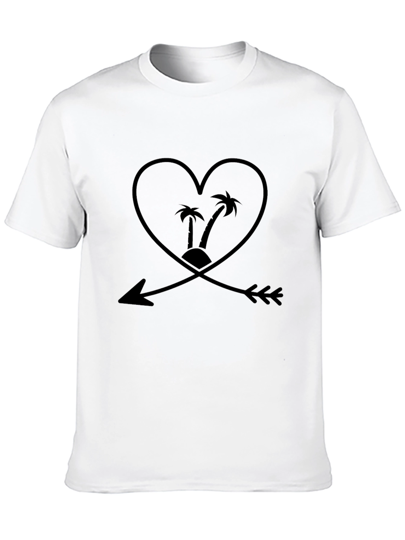 Black T-Shirt with Heart and Arrow Palm Tree Graphic