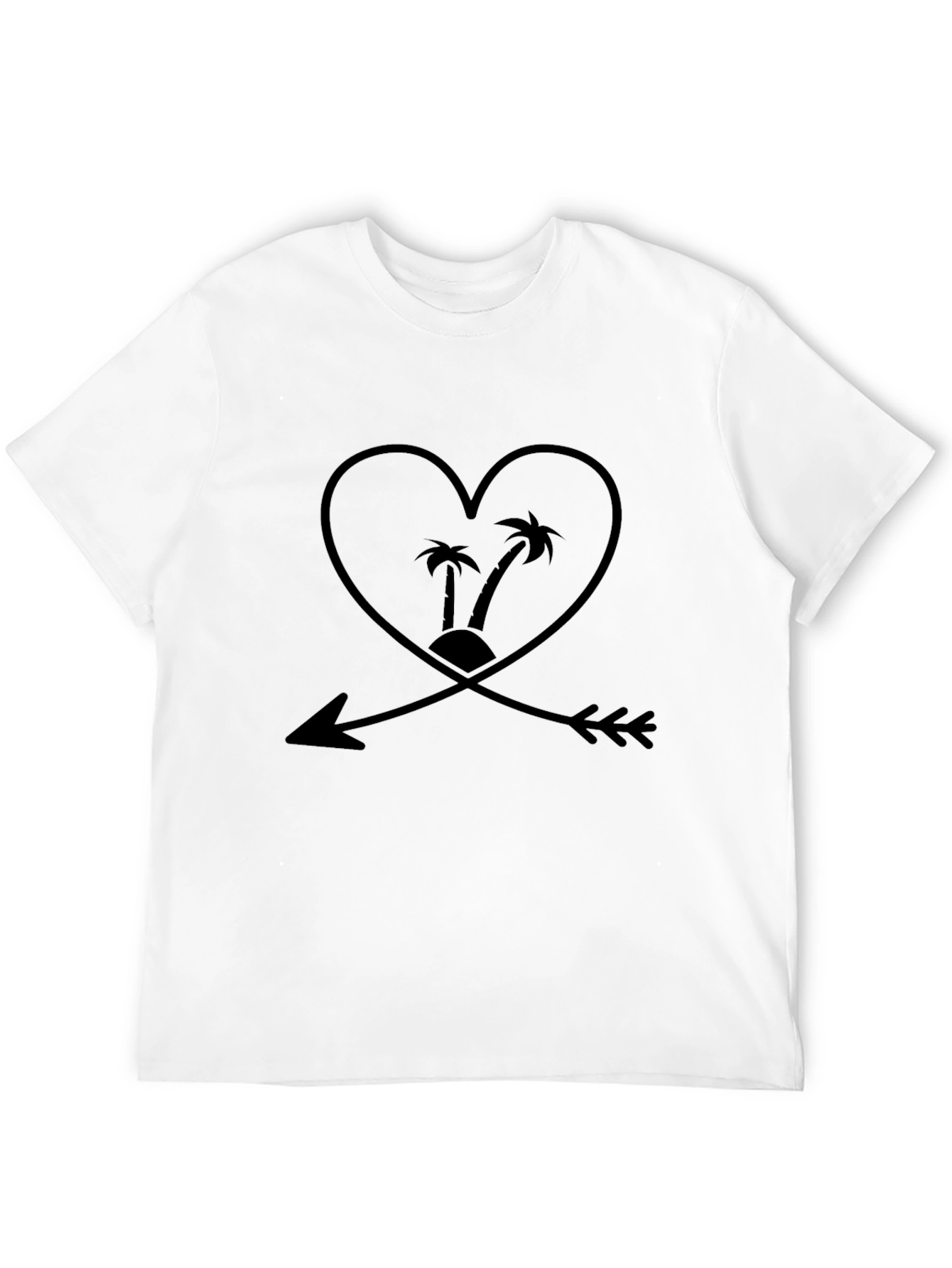 Black T-Shirt with Heart and Arrow Palm Tree Graphic
