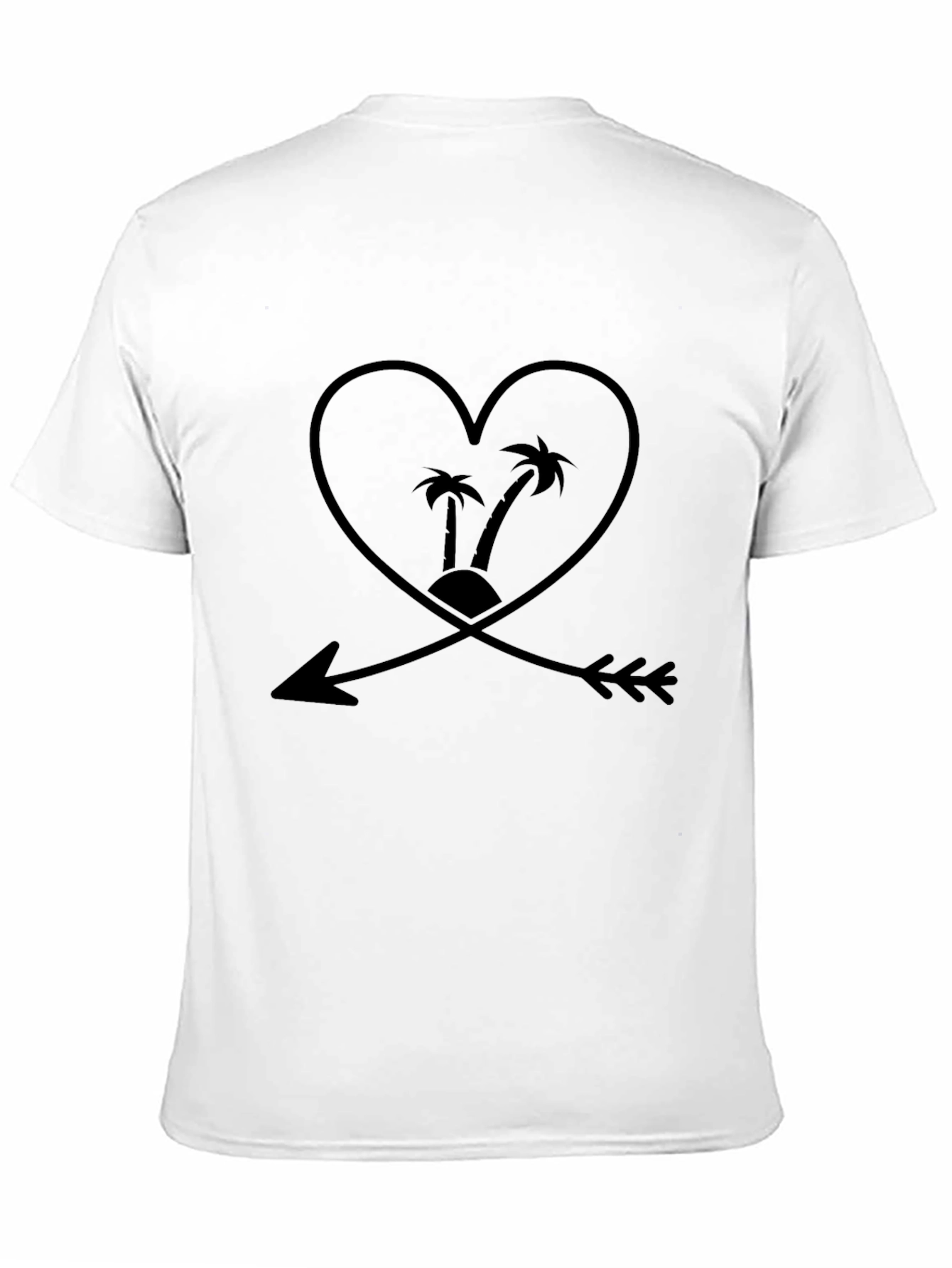 Black T-Shirt with Heart and Arrow Palm Tree Graphic