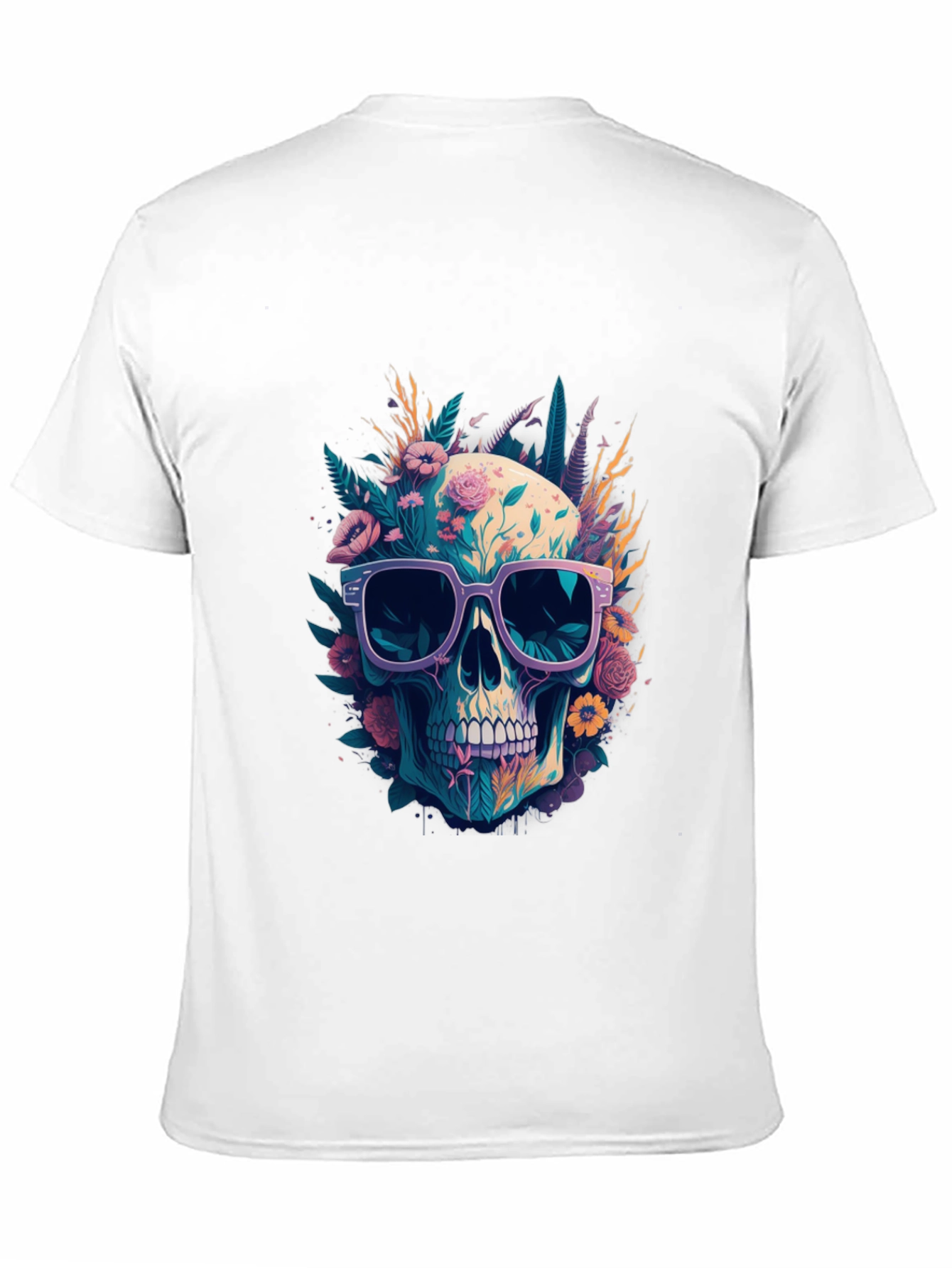 Floral Skull T-Shirt with Sunglasses - Unique Design