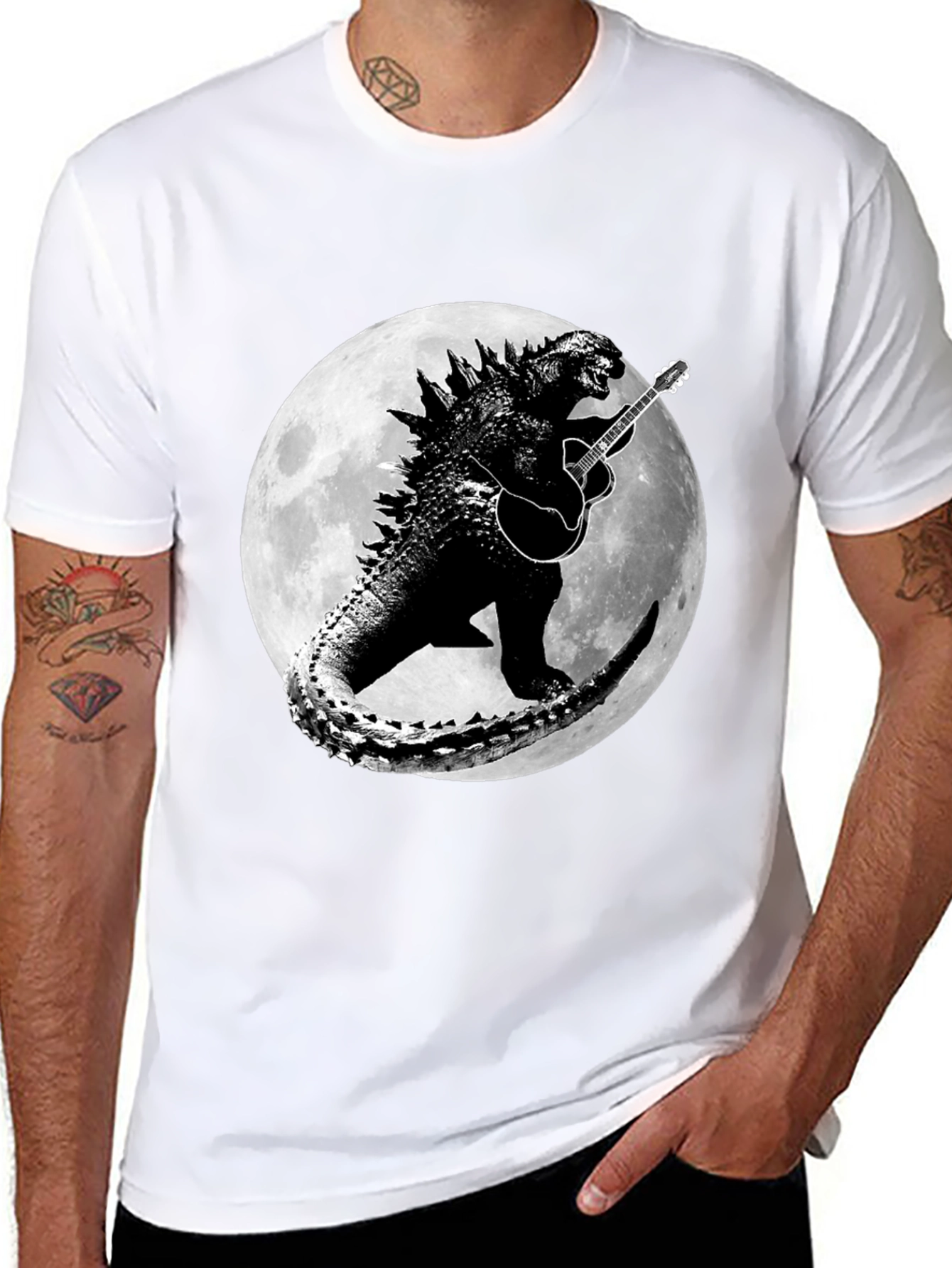 Godzilla Guitar Moon Graphic T-Shirt