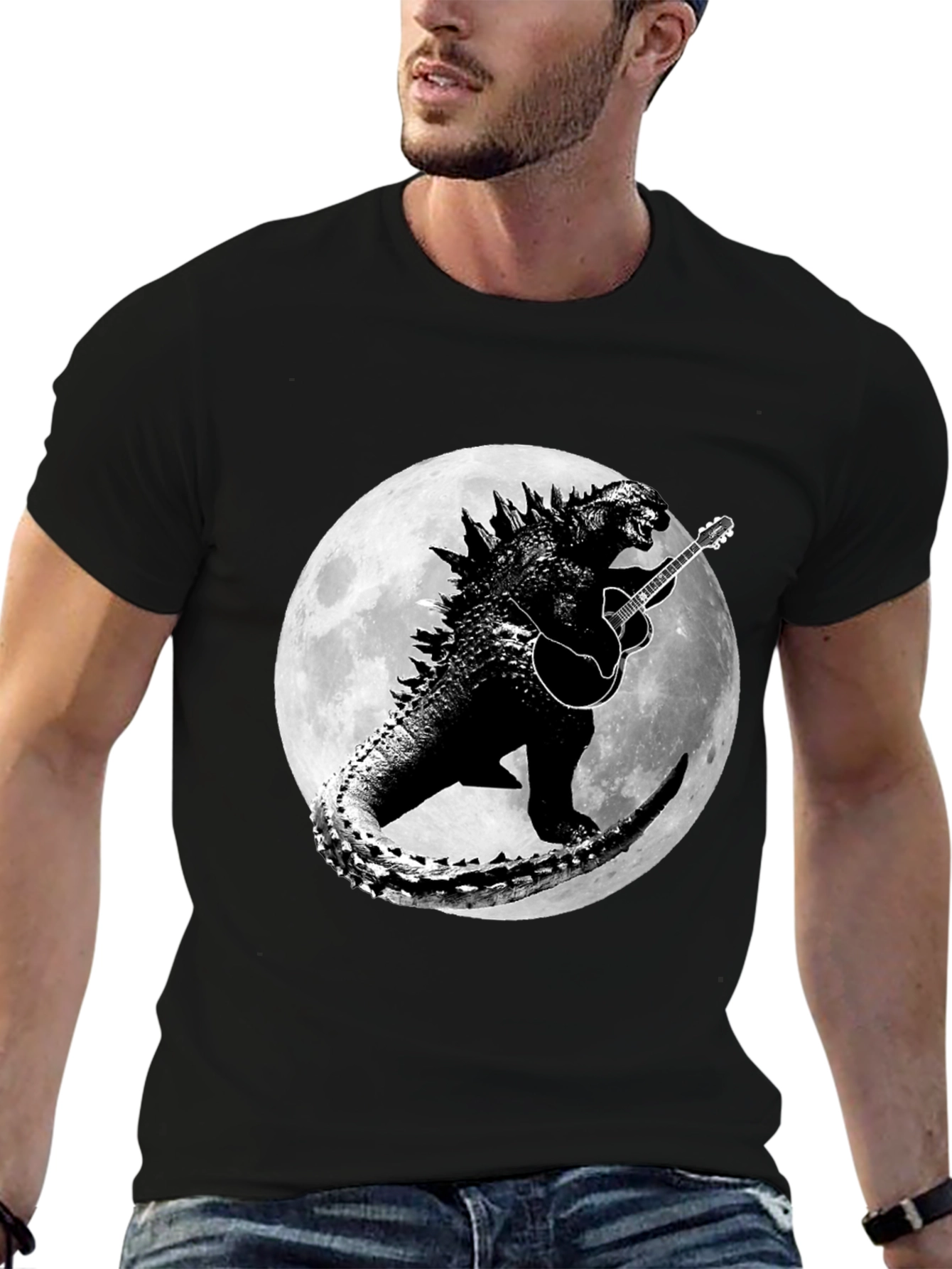 Godzilla Guitar Moon Graphic T-Shirt
